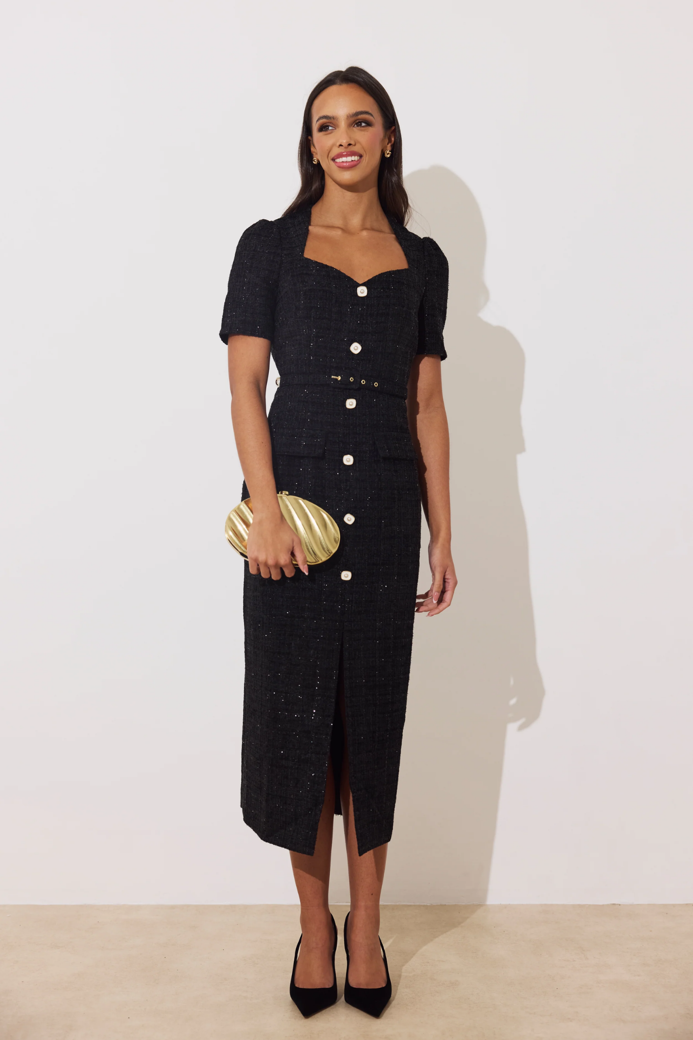 8th Sign Harriet Tweed Midi Dress Black Sparkle | Dotique – Dotique