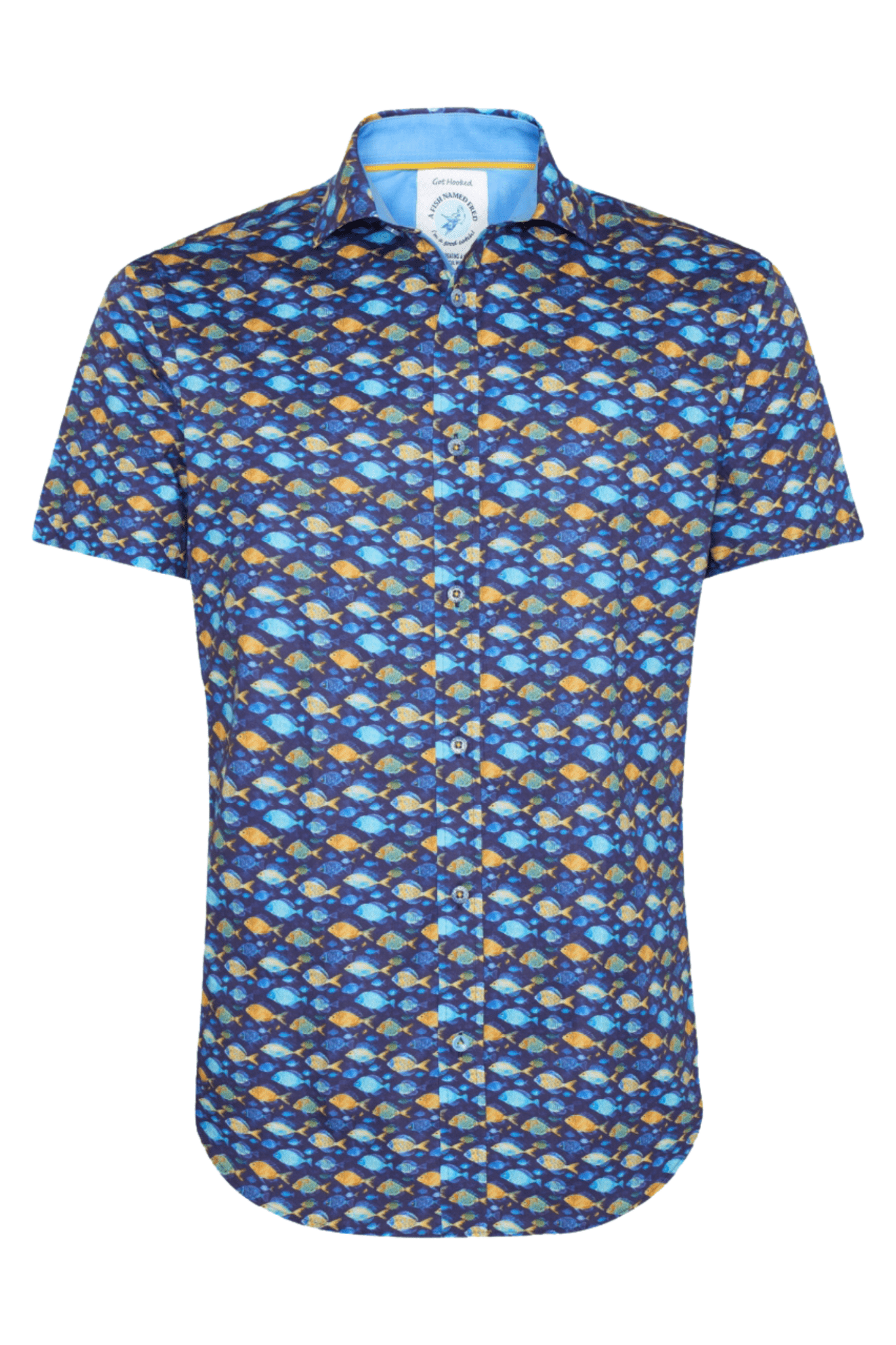 A Fish Named Fred 31.066 Short Sleeve Men's Shirt Navy Fish - Dotique