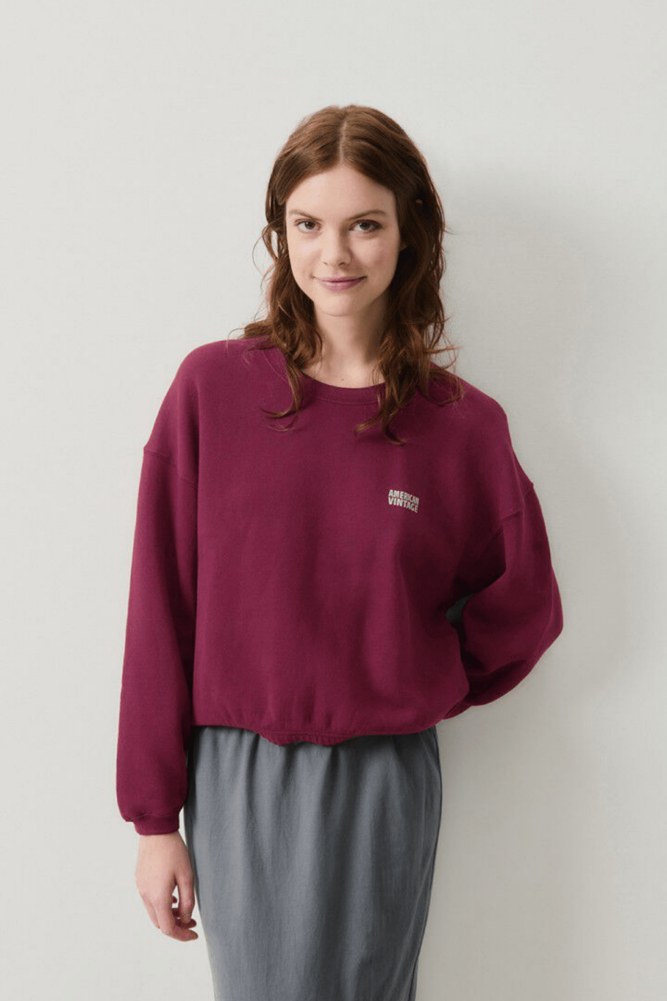 American Vintage IZUBIRD bordeaux vintage cropped sweatshirt with crew neck – Dotique