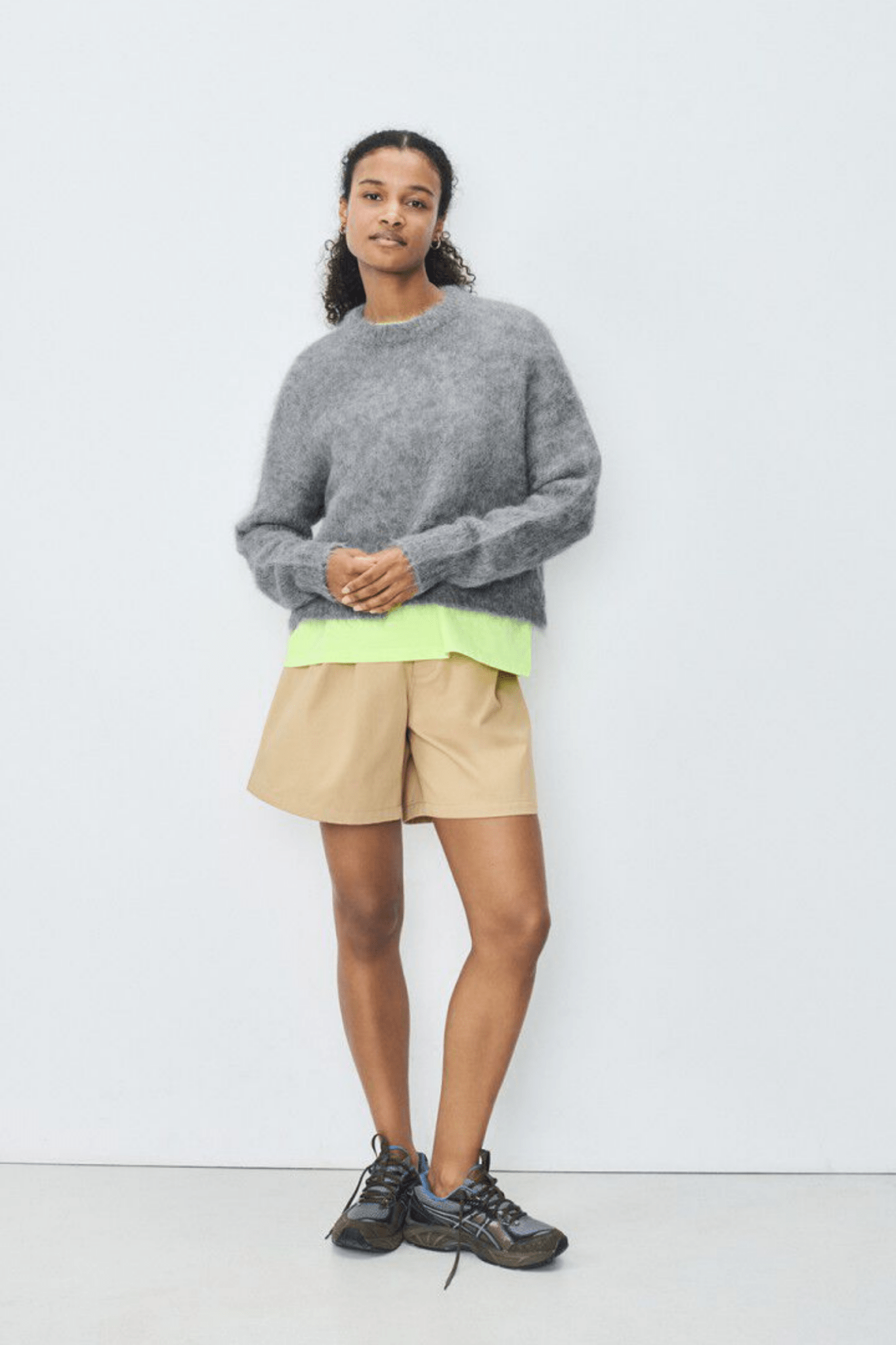 American Vintage BYMI heather grey grisch round neck jumper with fluffy knit – Dotique