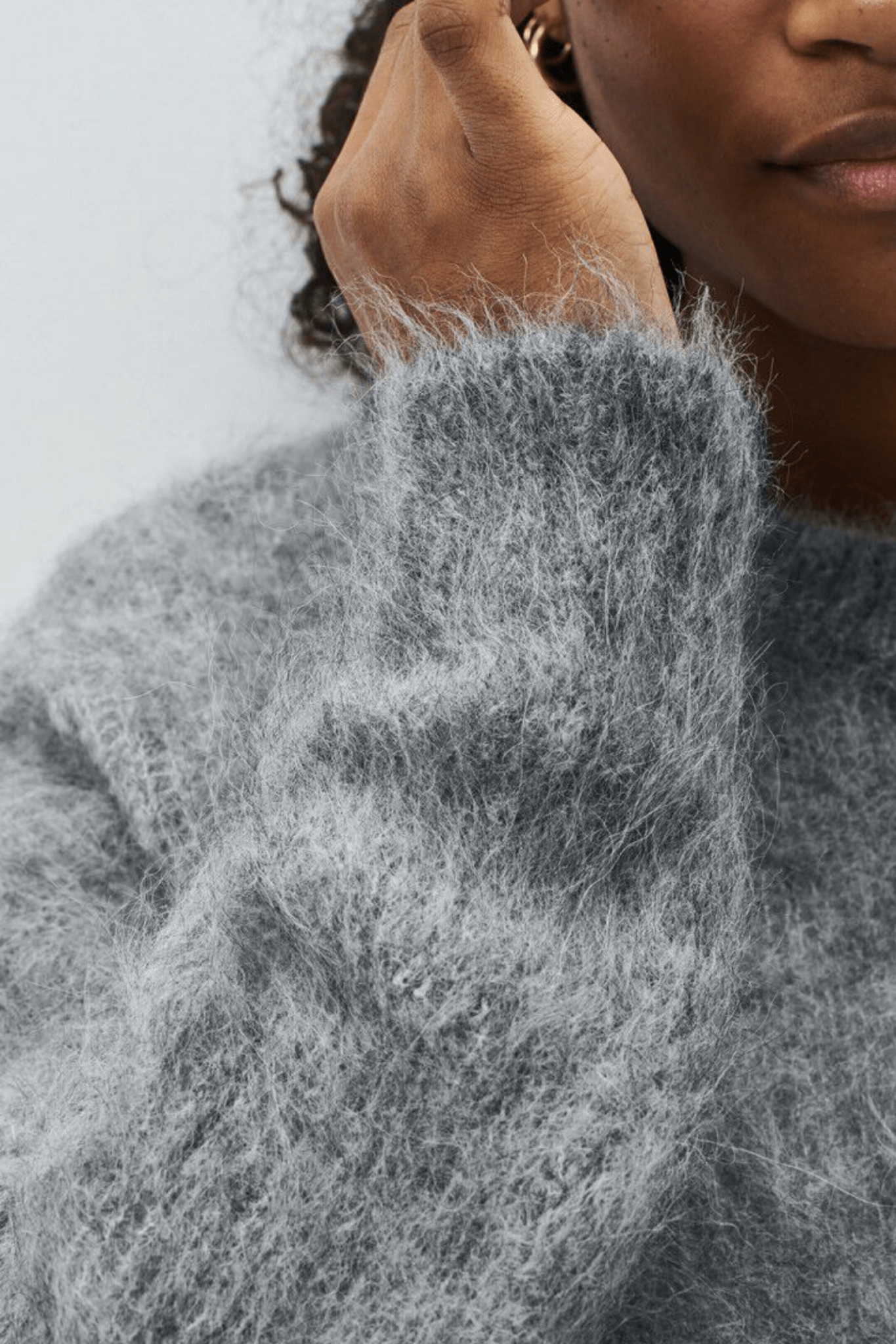 American Vintage BYMI heather grey grisch round neck jumper with fluffy knit – Dotique