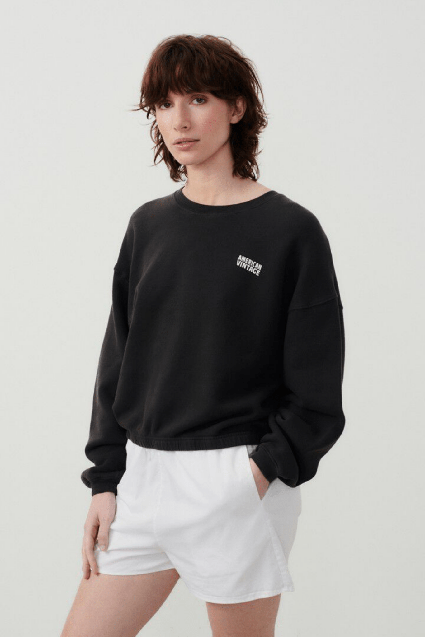 American Vintage IZUBIRD reglisse vintage cropped sweatshirt with crew neck – Dotique