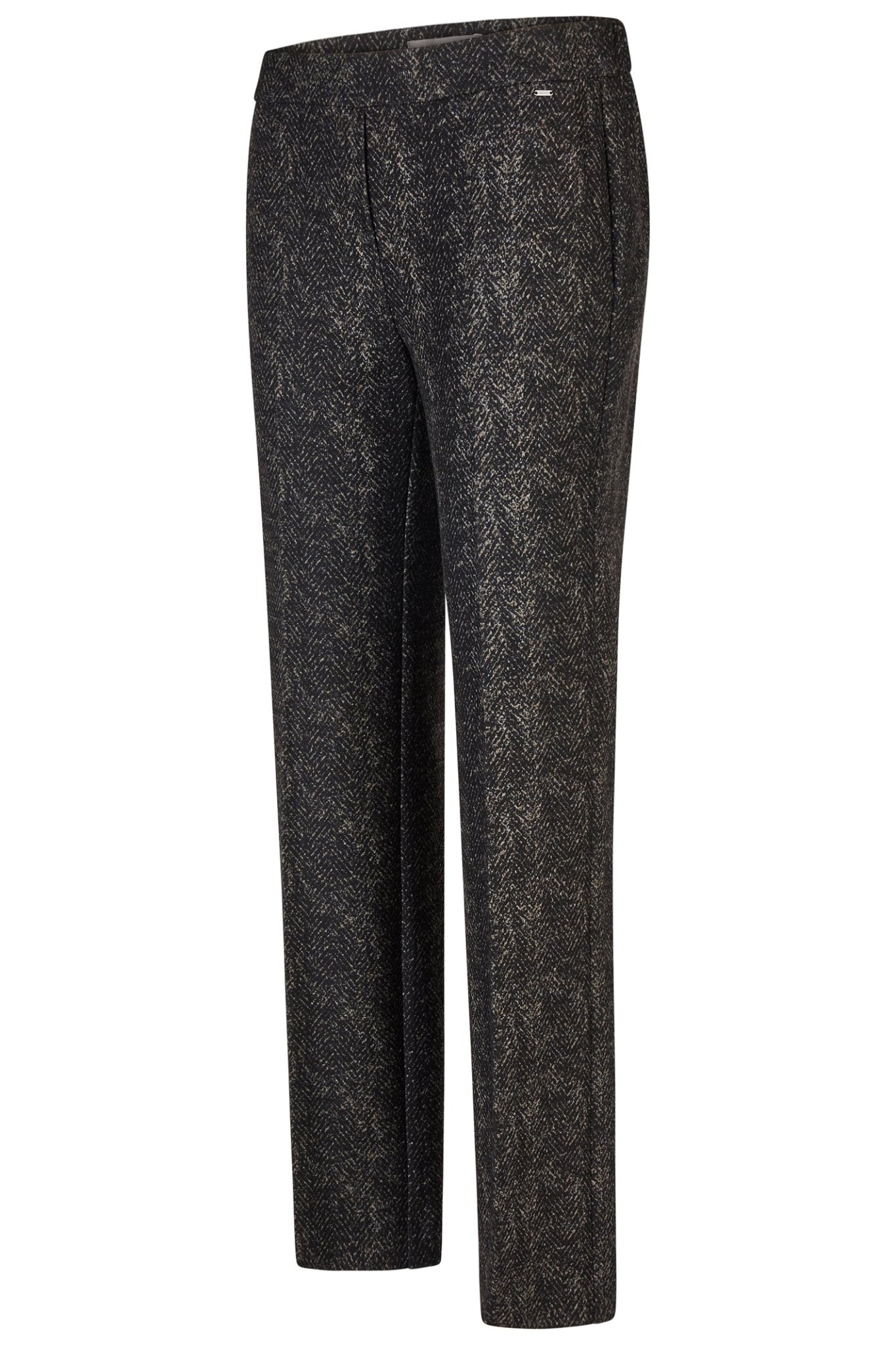 Dark gray patterned pants on a white background