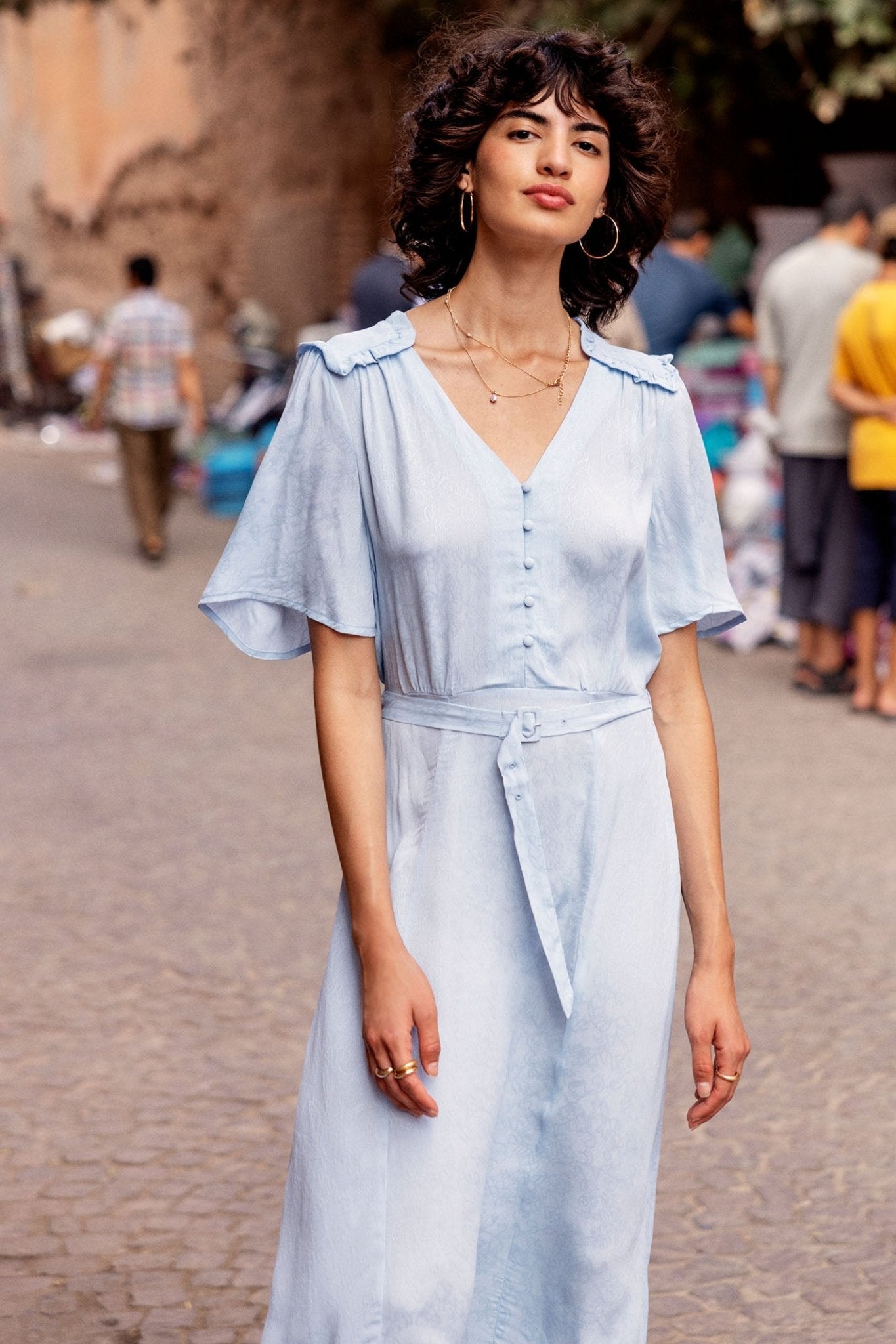 Atelier Reve 20120636 IRSANDA Cashmere Blue Button Front Dress - Dotique Chesterfield