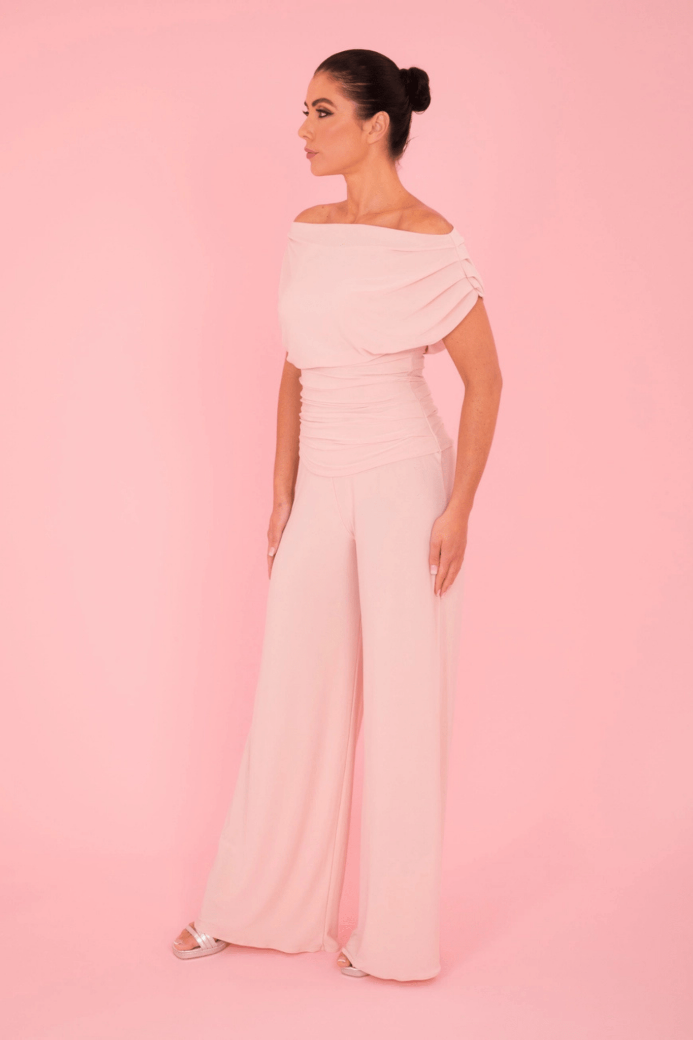 ATOM LABEL Carbon Jersey Jumpsuit with Sleeve in Blush Pink (Regular Length) - Dotique