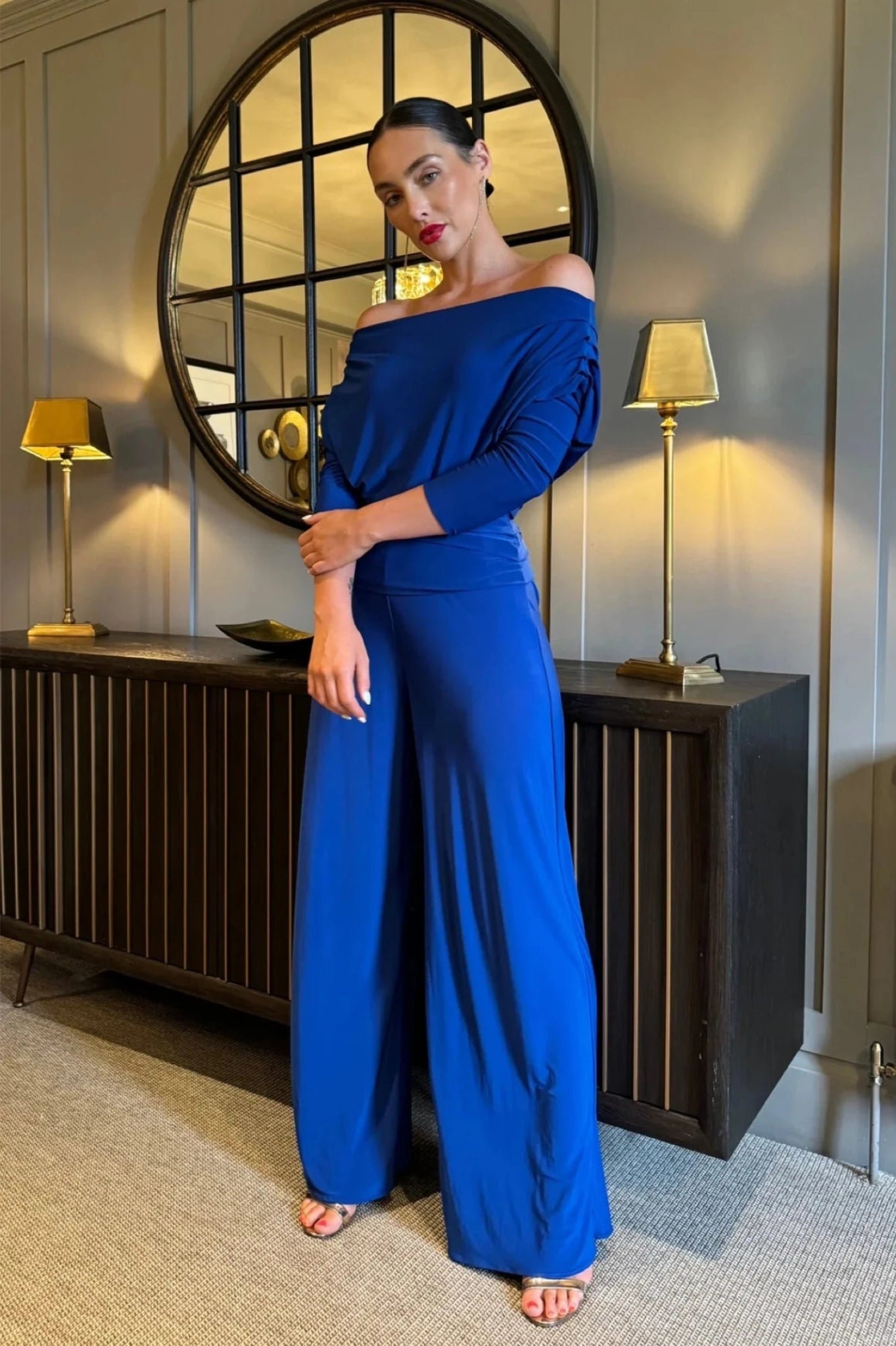 ATOM LABEL Carbon Jersey Jumpsuit with Sleeve in Cobalt (Regular