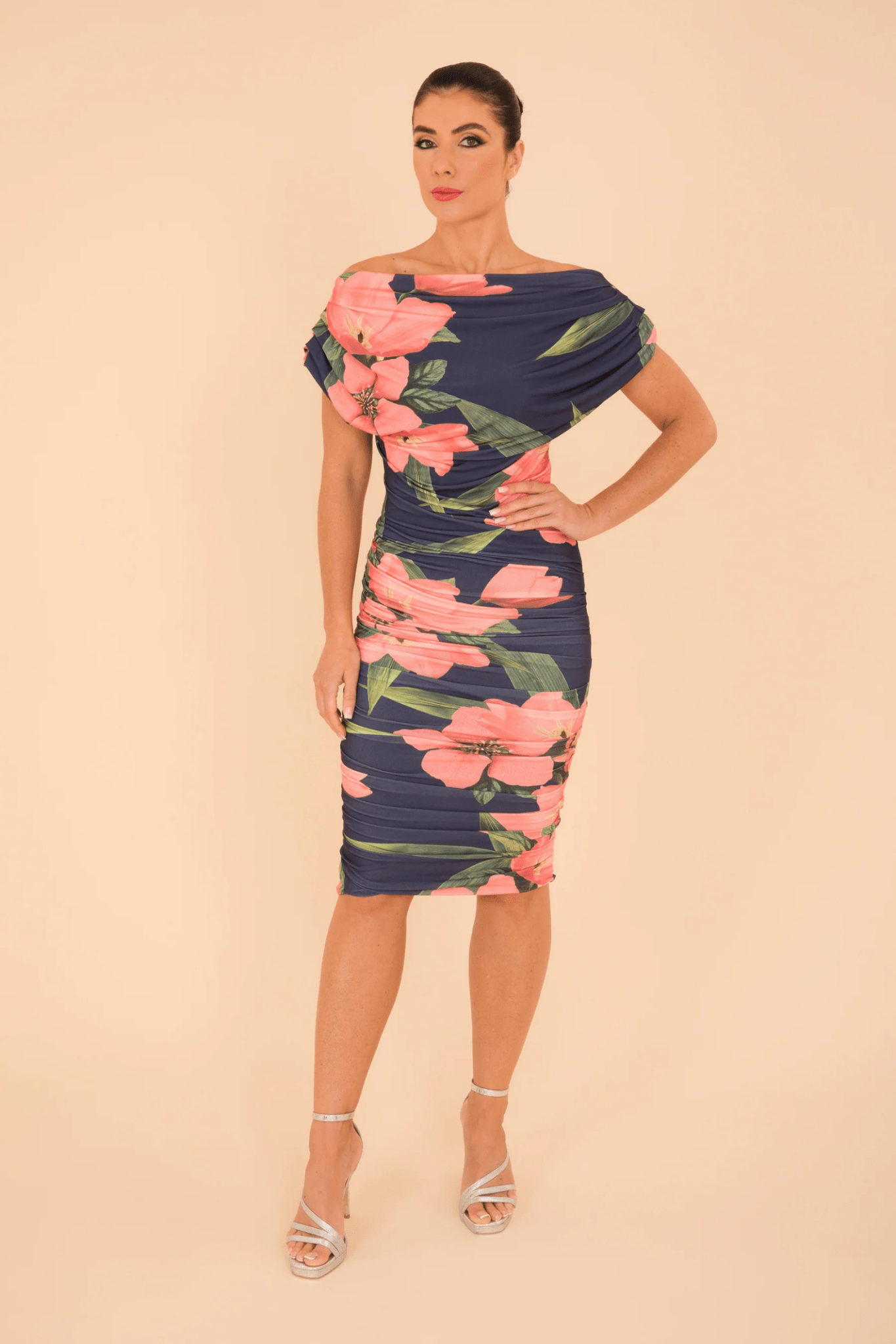 Dotique Atom Label SS25 Oxygen Dress in Navy & Coral Floral