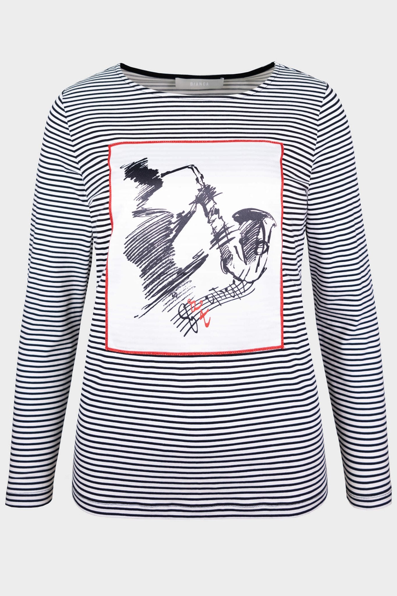 Bianca 26063 Dami Black White Striped Long Sleeve Top - Dotique