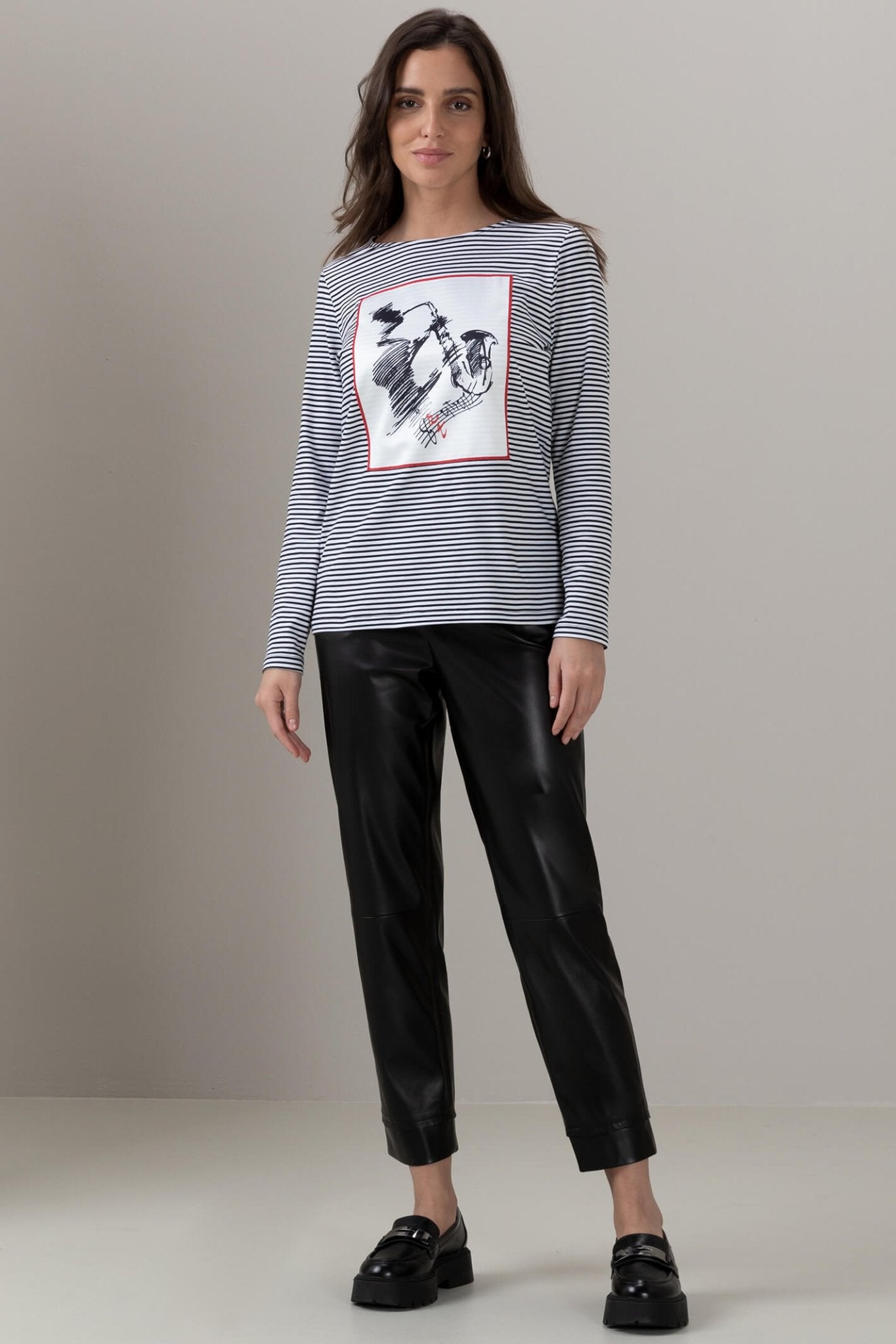 Bianca 26063 Dami Black White Striped Long Sleeve Top - Dotique