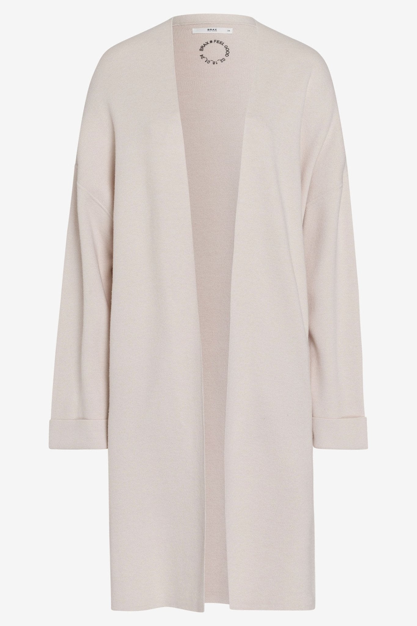 Brax Amanda 39-4004 59 Beige Open Front Knitted Coat Cardigan - Dotique Chesterfield