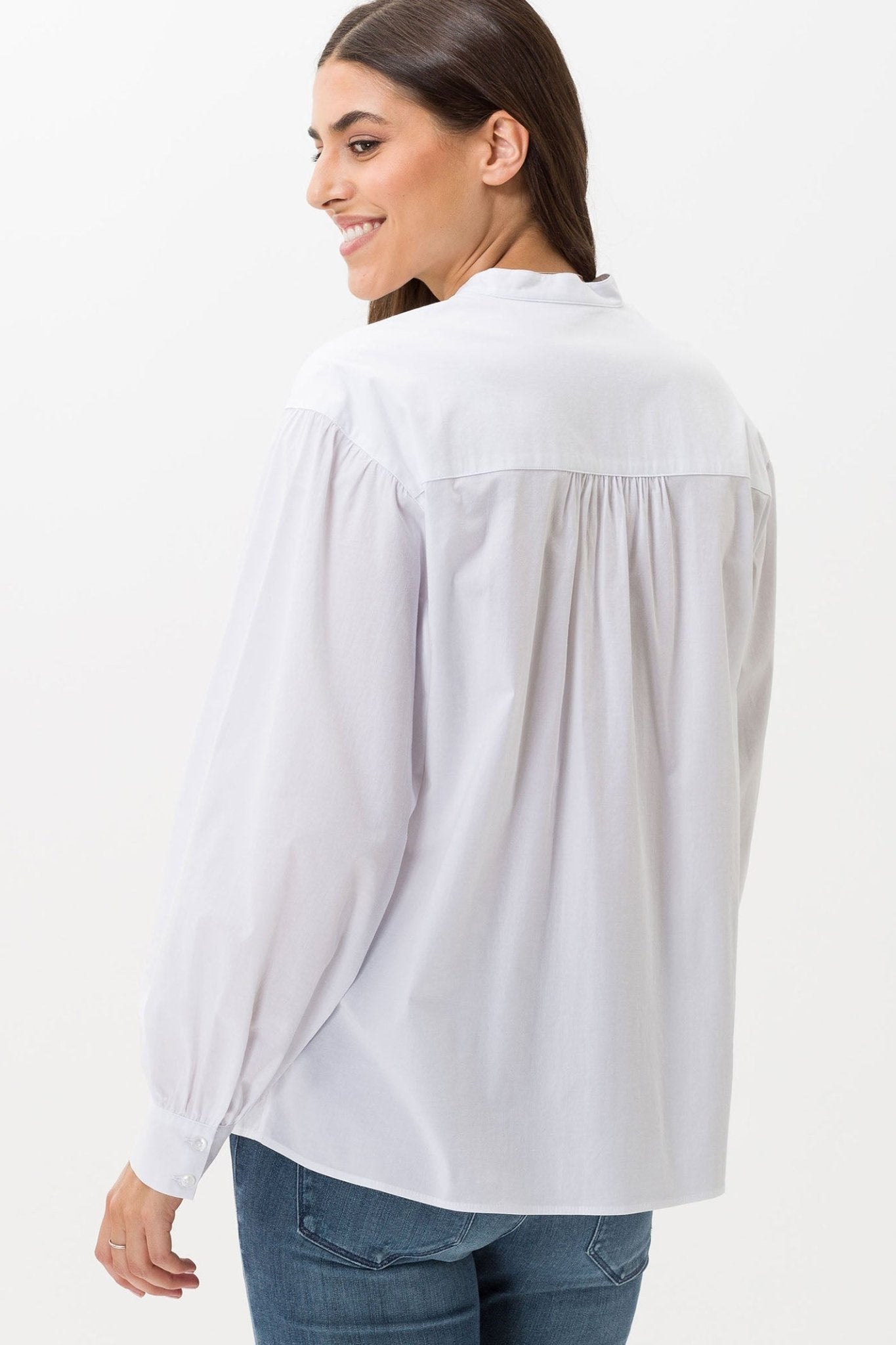 Brax Viv 49-5444 99 White Collarless Shirt - Dotique Chesterfield