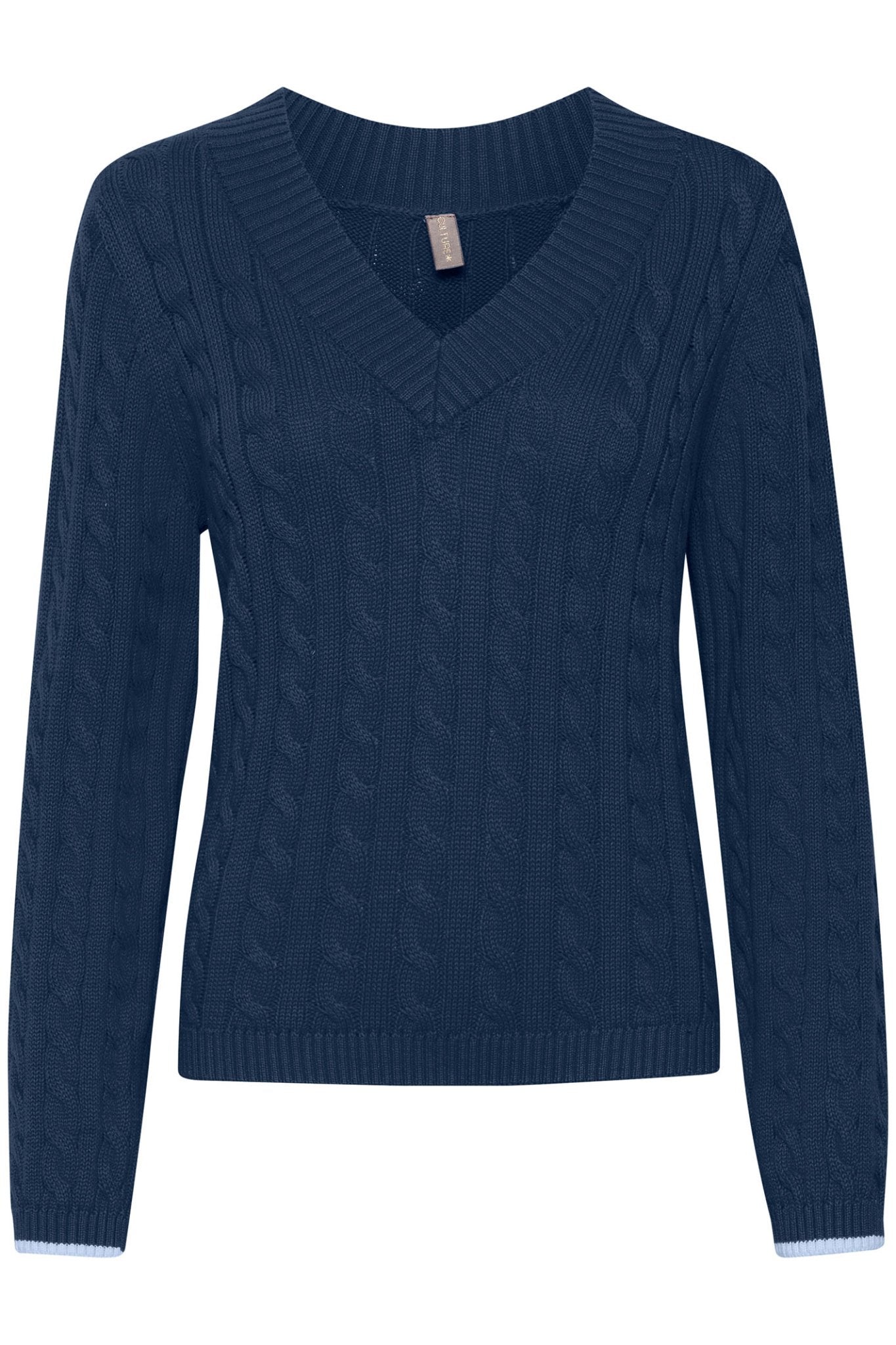 Culture 50110433 CUblenda Dress Blues Cable Knit V-Neck Jumper - Dotique