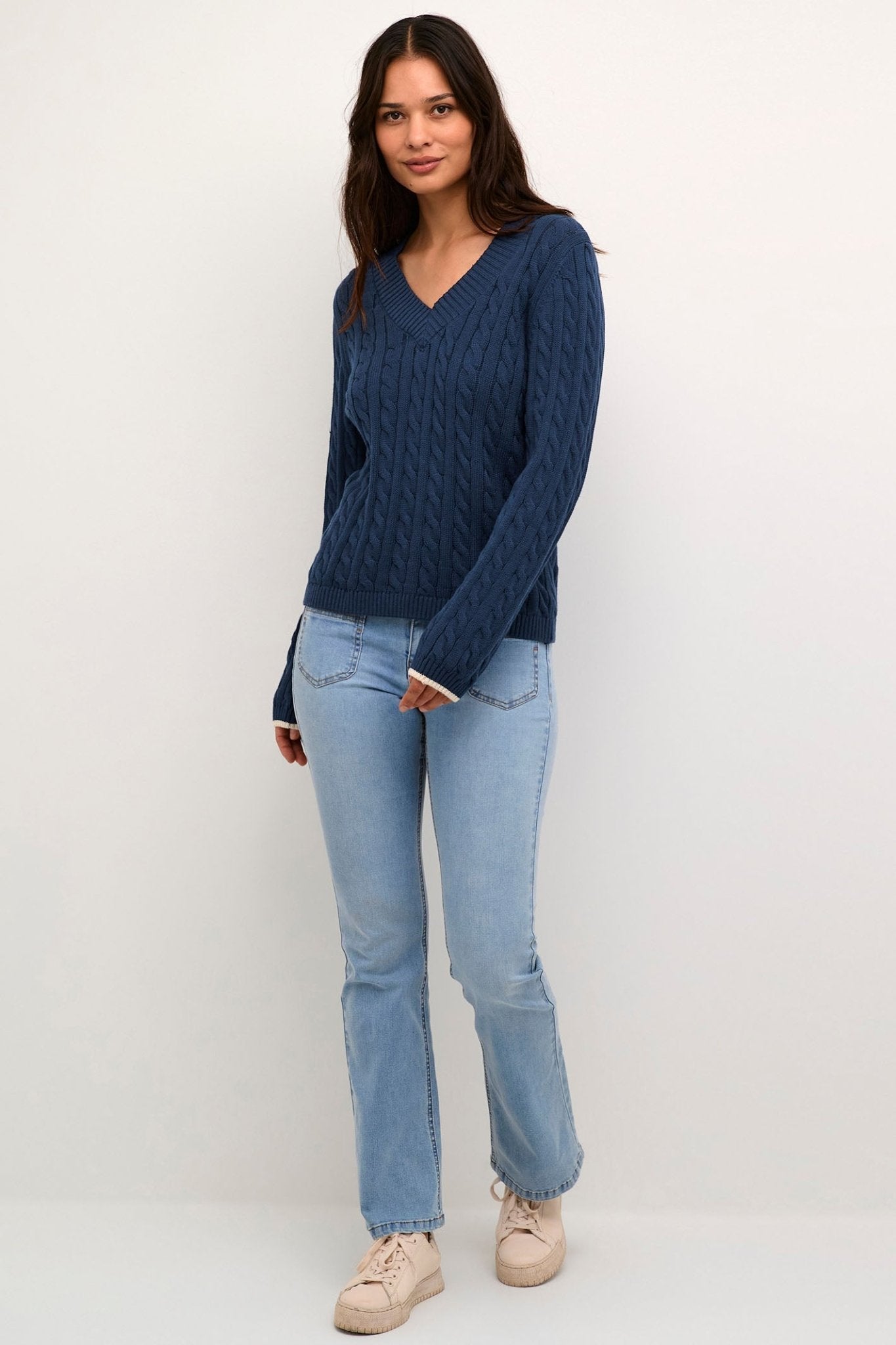 Culture 50110433 CUblenda Dress Blues Cable Knit V-Neck Jumper - Dotique