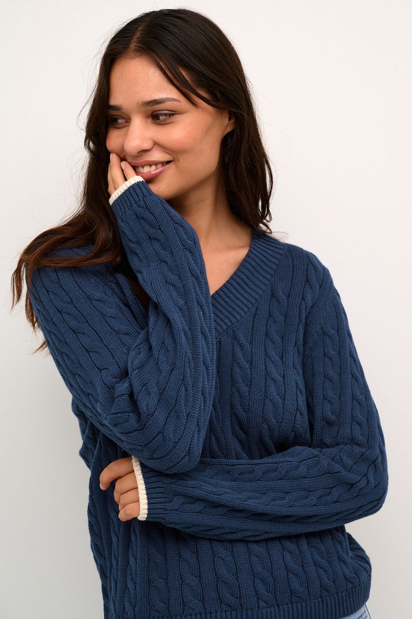 Culture 50110433 CUblenda Dress Blues Cable Knit V-Neck Jumper - Dotique