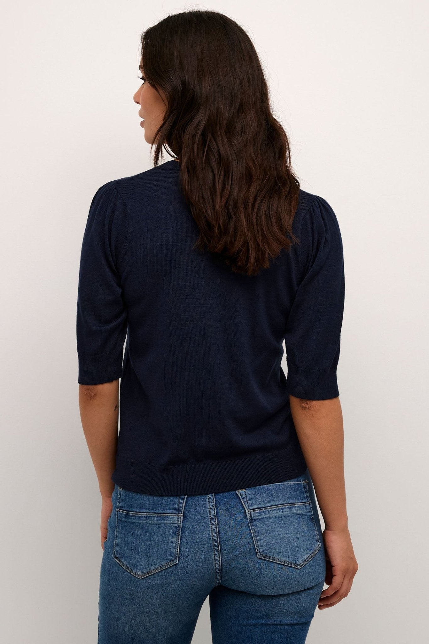 Culture 50110474 CUannemarie Salute Navy Short Sleeve Round Neck Jumper - Dotique Chesterfield