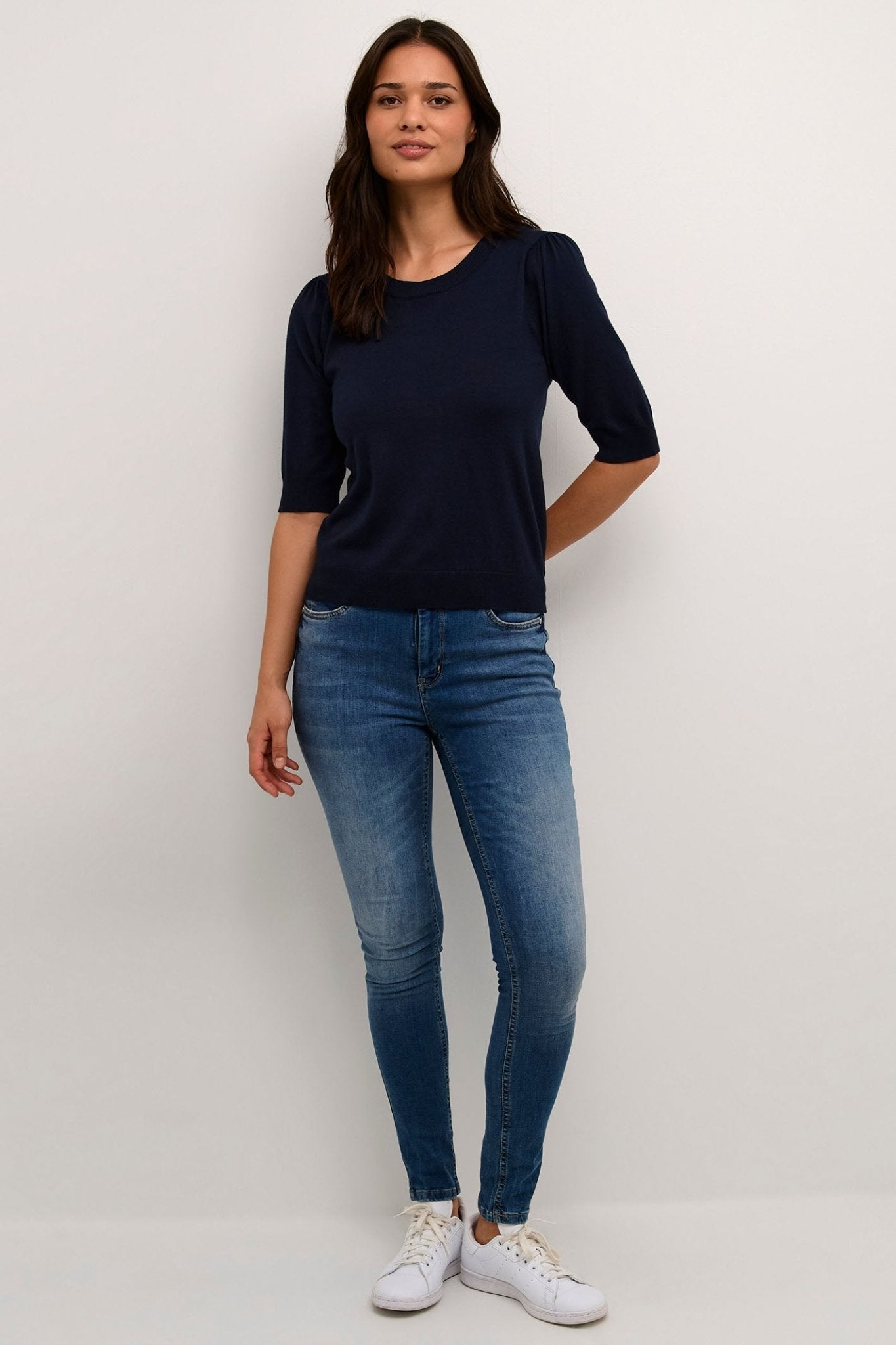 Culture 50110474 CUannemarie Salute Navy Short Sleeve Round Neck Jumper - Dotique Chesterfield