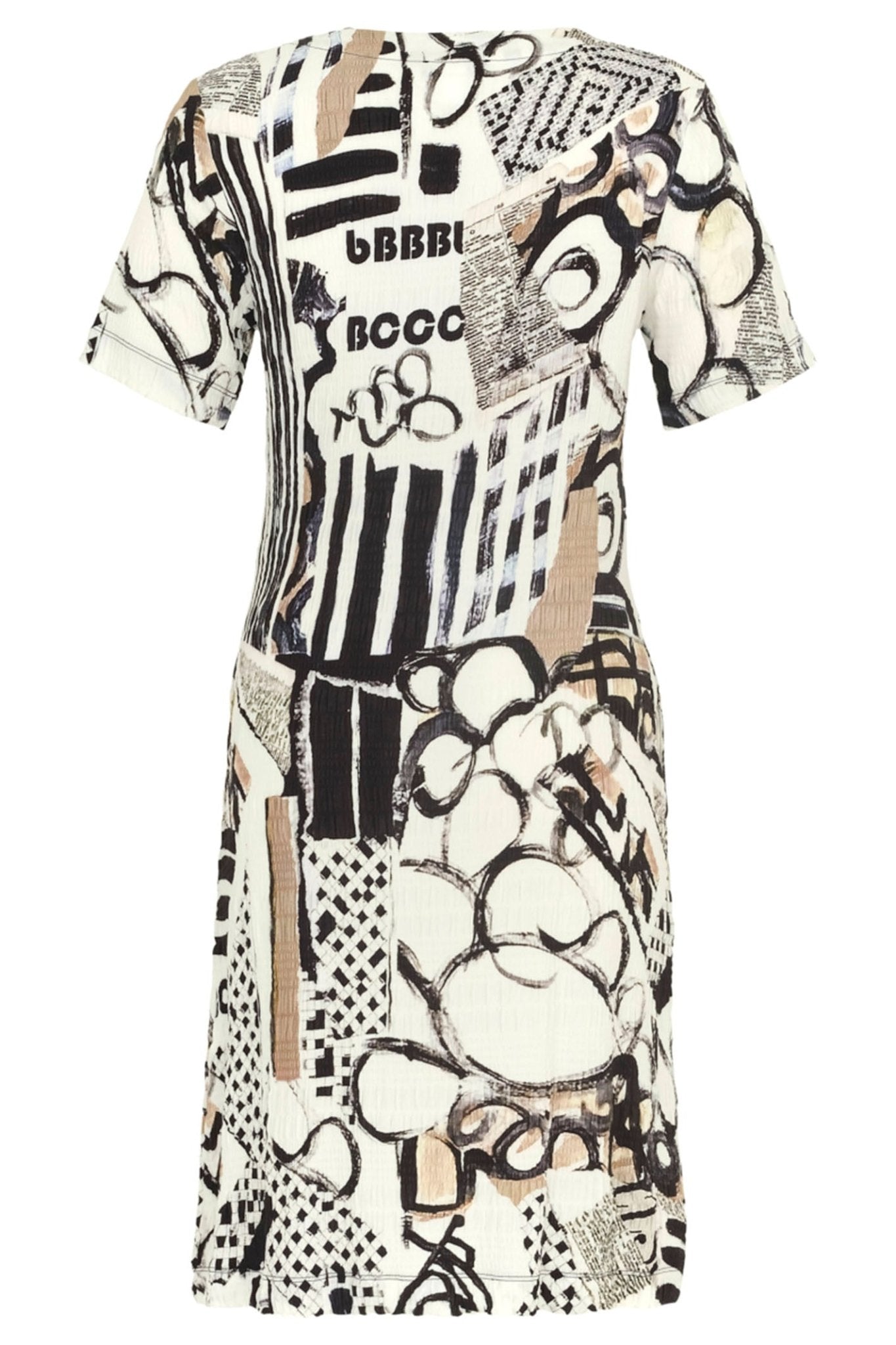 Dolcezza 24734 Decoding Cream Abstract Print Short Sleeve Shift Dress - Dotique Chesterfield
