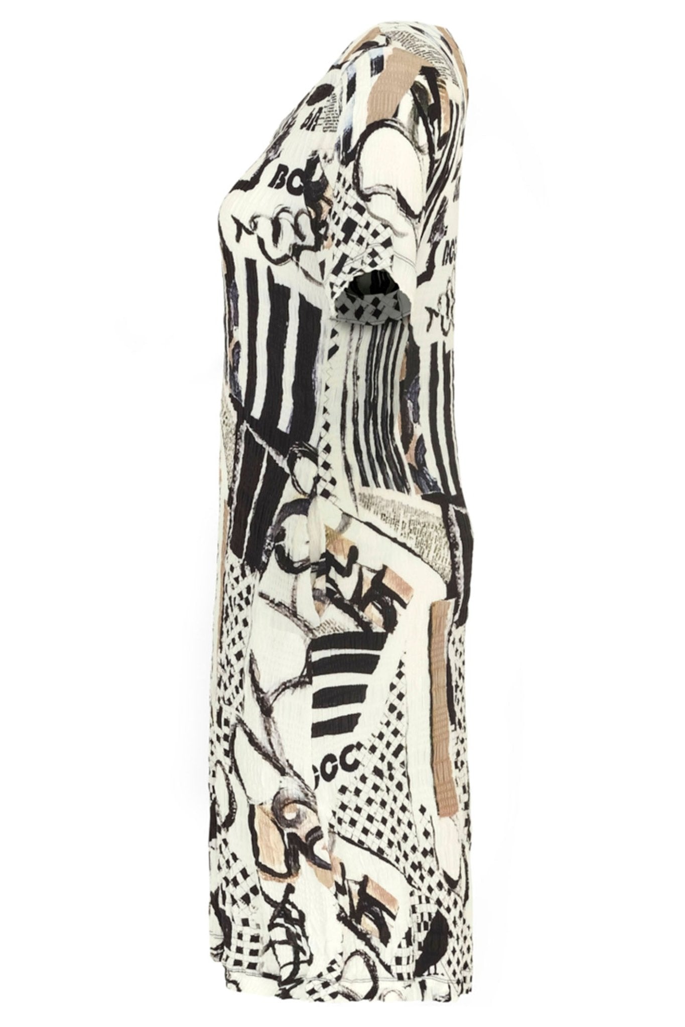 Dolcezza 24734 Decoding Cream Abstract Print Short Sleeve Shift Dress - Dotique Chesterfield