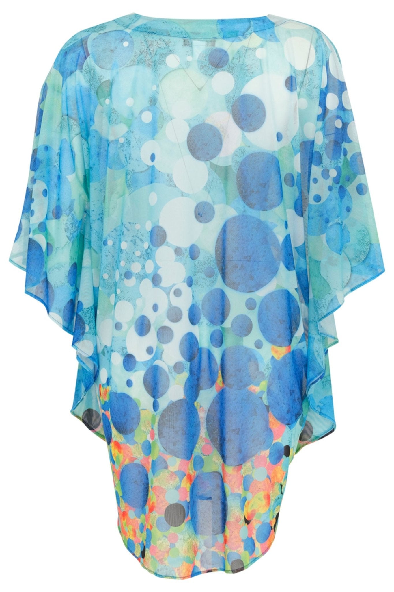 Dolcezza 24801 Turquoise Blue Big Angel Fish Mosaic Tie Neck Top - Dotique Chesterfield