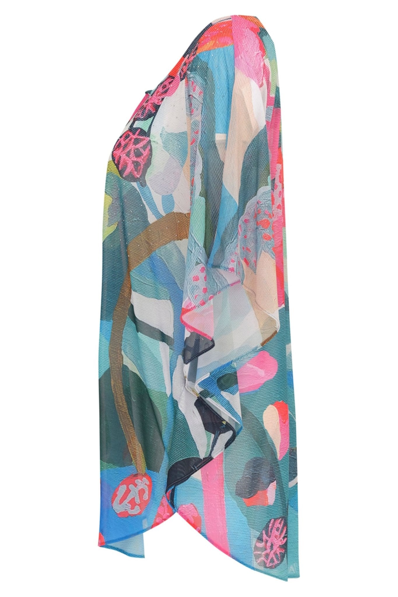 Dolcezza 24803 Rumba Pink Print Tie Neck Kaftan Top - Dotique Chesterfield