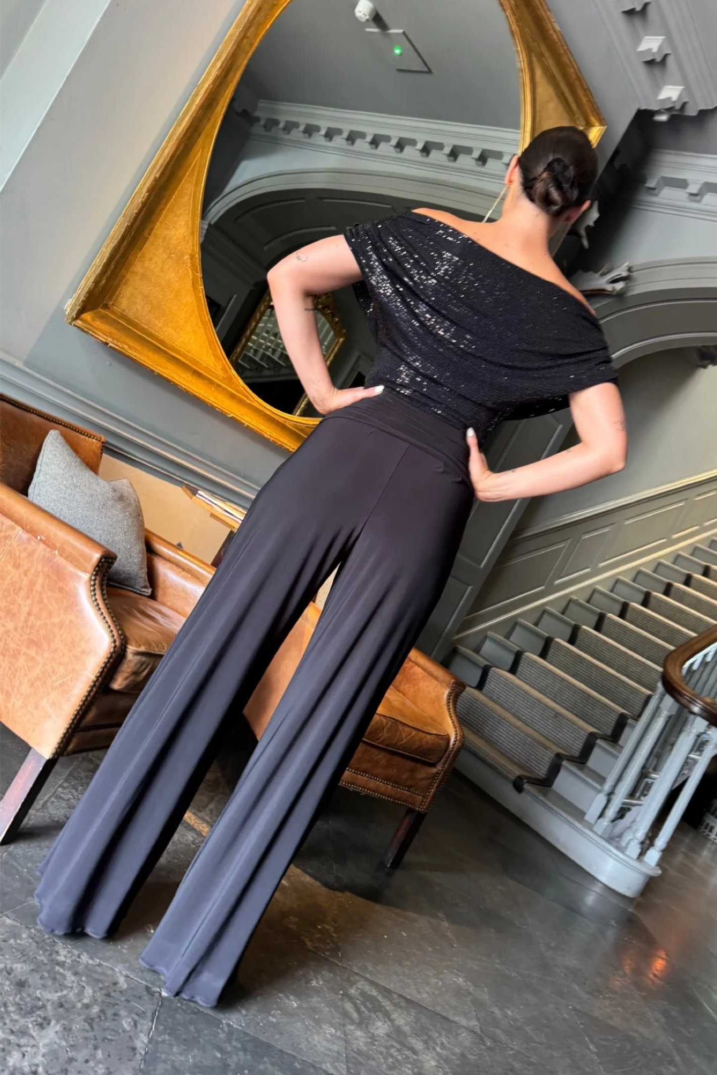 Atom Label Carbon Jumpsuit in Black Sequin Sparkle T1