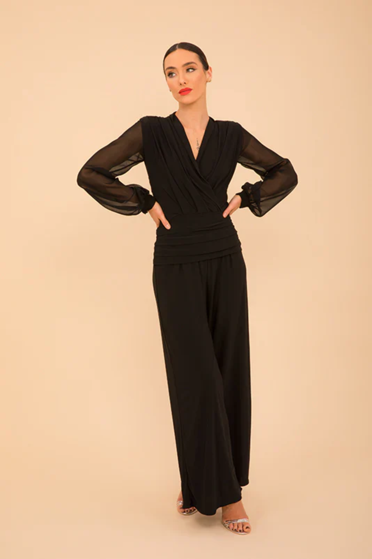 Atom Label Uranium Jumpsuit with Bell Sleeve Black