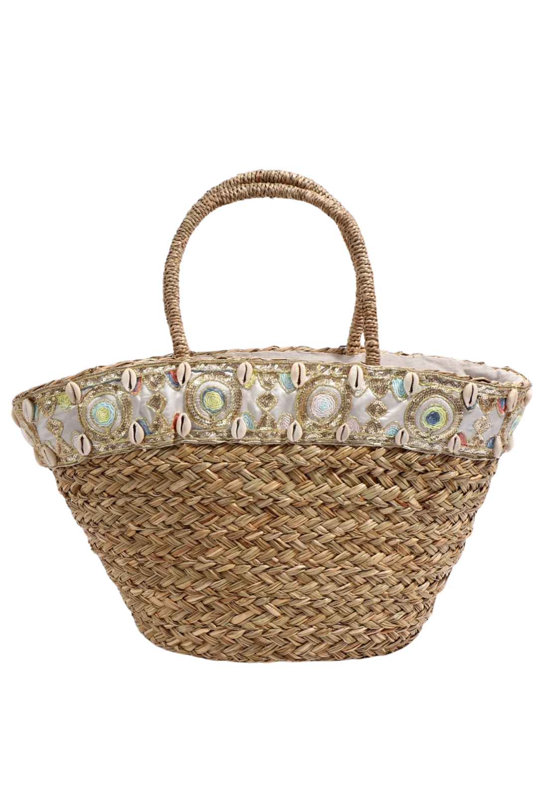 Pia Rossini Perez Straw Beach Bag – Sand with Sequin Floral Panel