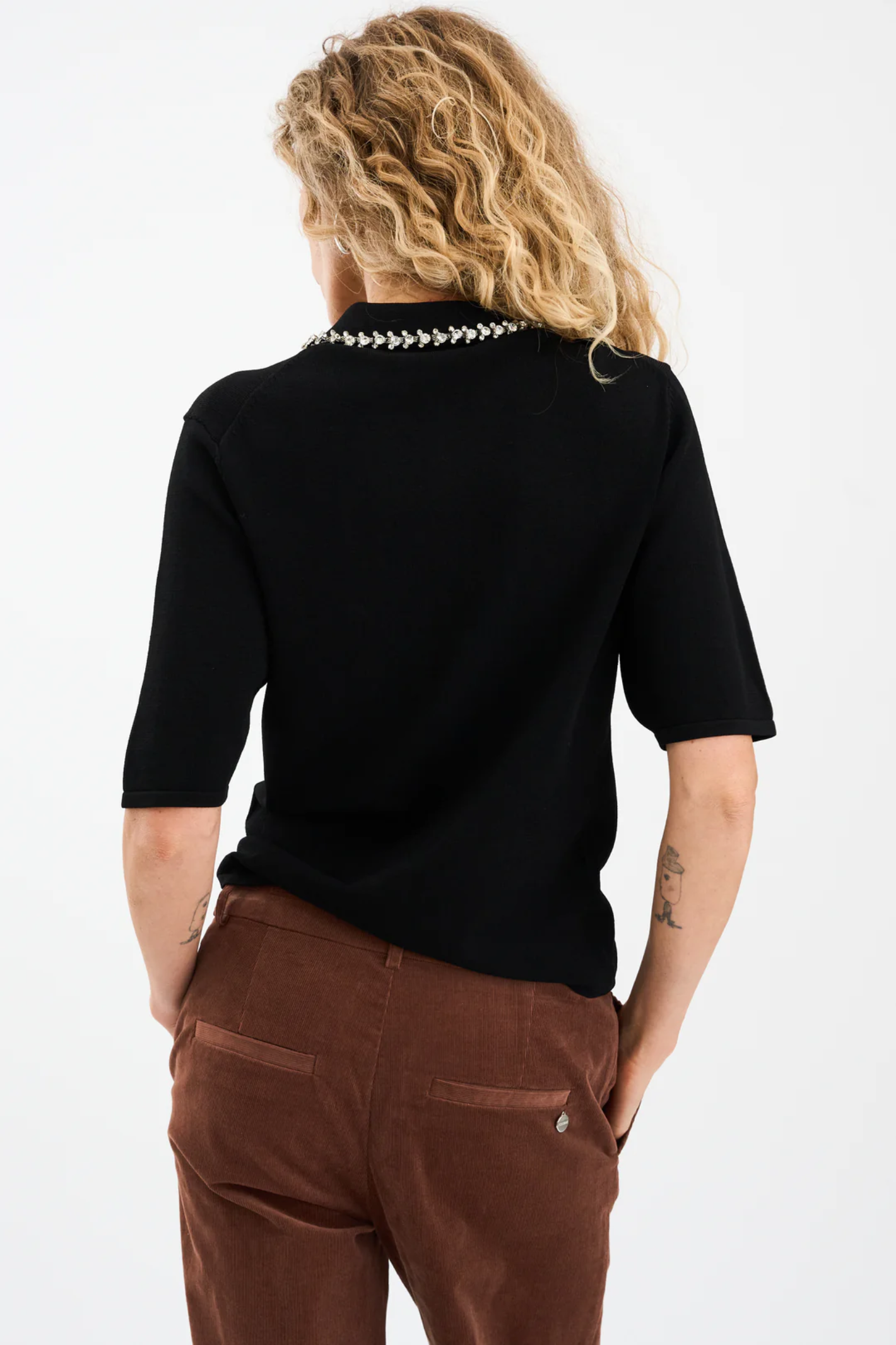 Pieszak J235172 PD-Vigga Rhinestone Polo Knit Black