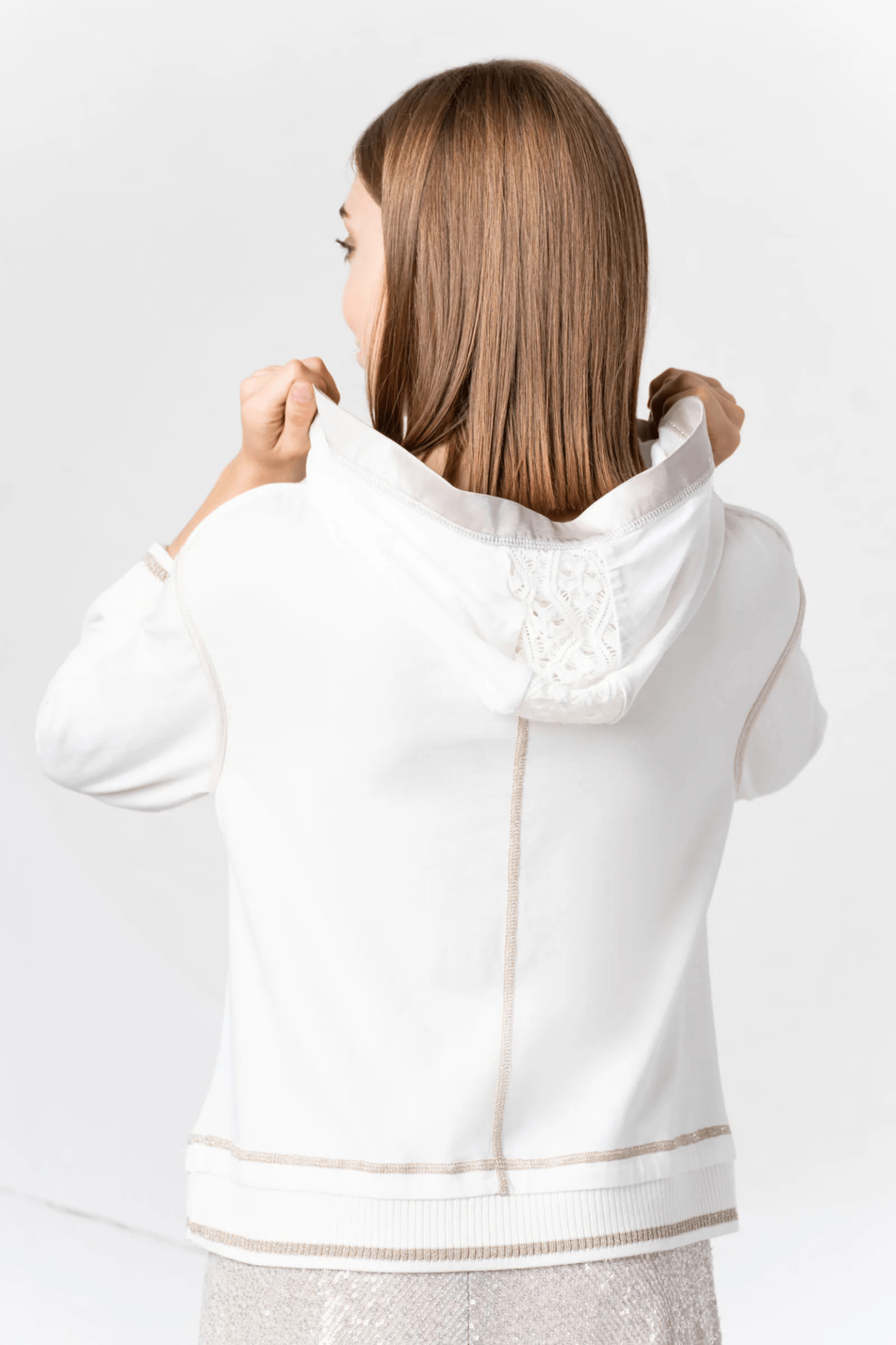 Elisa Cavaletti 03149 White Fleece and Perforated Knit Sweater at Dotique