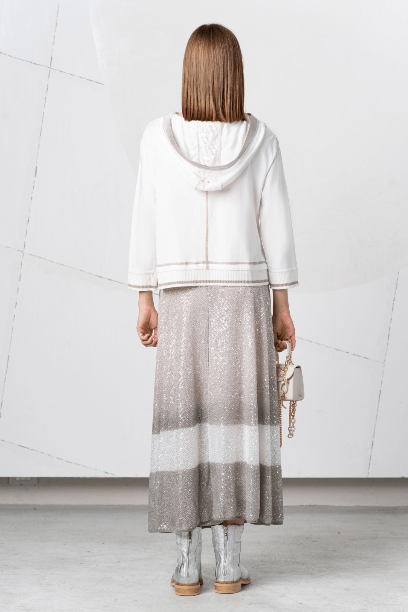 Elisa Cavaletti 03149 White Fleece and Perforated Knit Sweater at Dotique