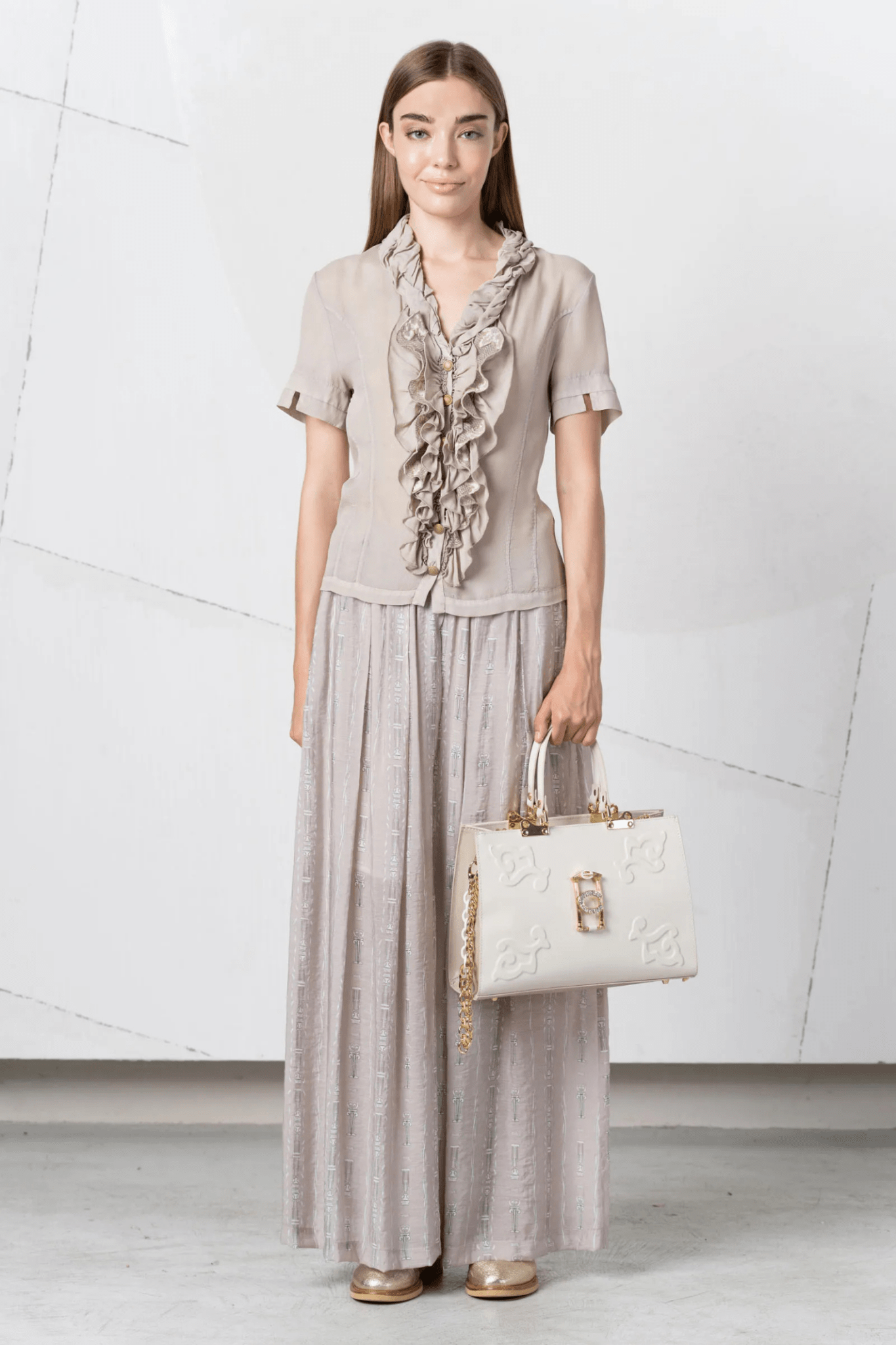 elisa-cavaletti-05079-light-khaki-shirt-with-ruffles-and-devore-lace-Dotique-Witney