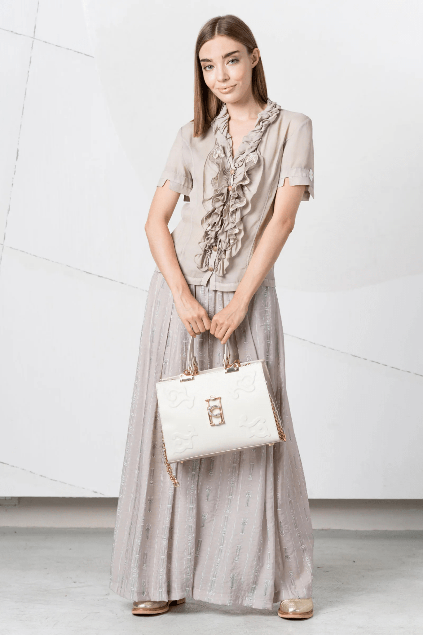 elisa-cavaletti-05079-light-khaki-shirt-with-ruffles-and-devore-lace-Dotique-Witney