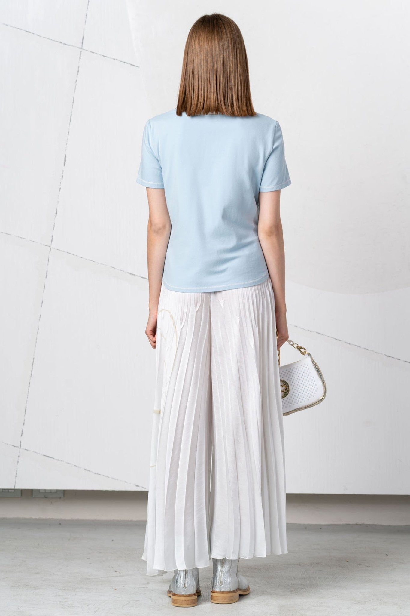 Elisa Cavaletti EJP256011800 White Gold Pleat Palazzo Trousers - Dotique