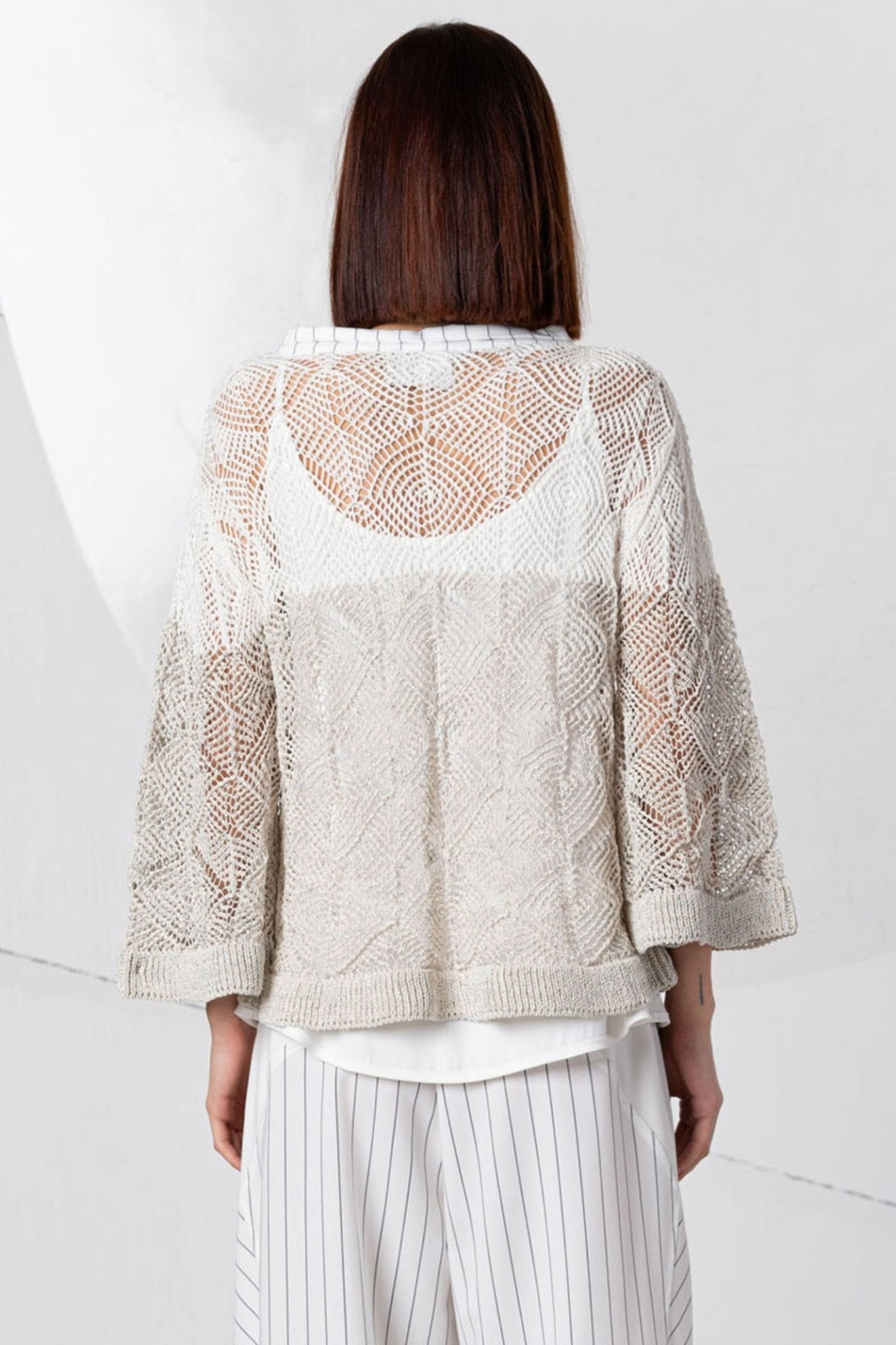 Elisa Cavaletti ELP254014501 White Taupe Mesh Knit Jumper - Dotique