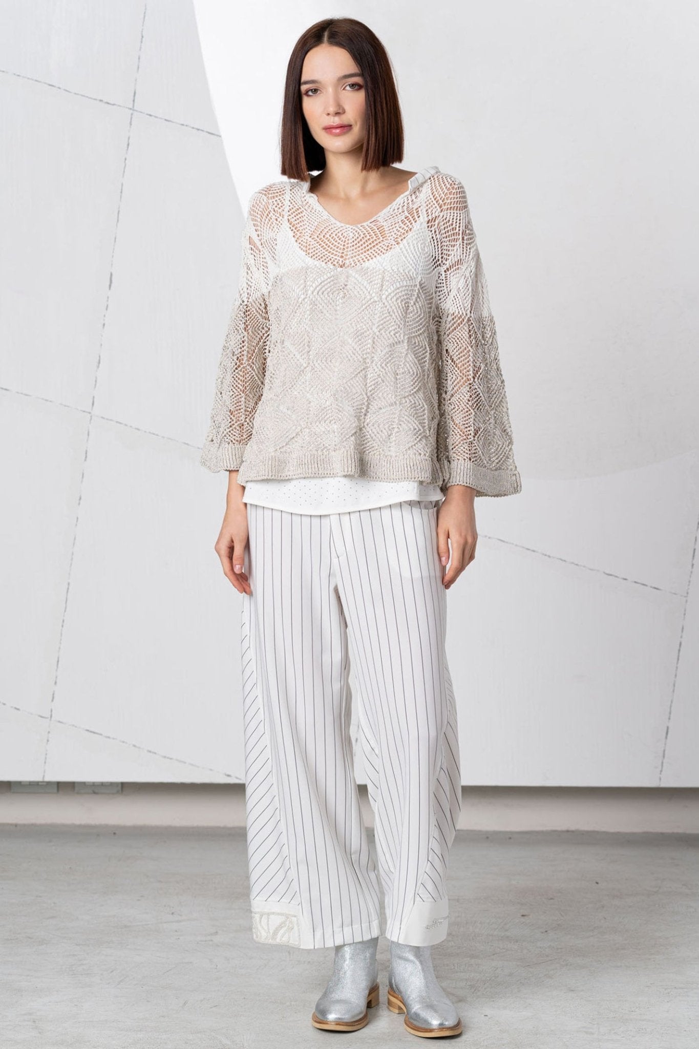 Elisa Cavaletti ELP254014501 White Taupe Mesh Knit Jumper - Dotique