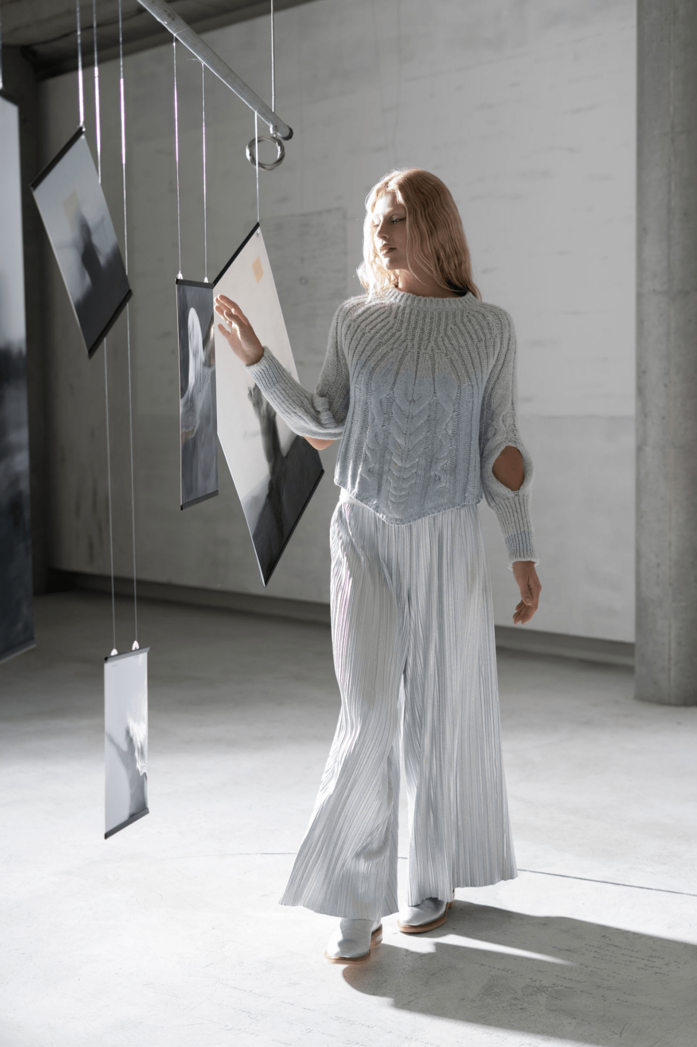 Elisa Cavaletti Glacier Grey Shimmer Knit Jumper with Cut - Out Sleeves – EJW254010901 22098 - Dotique - Elisa Cavaletti