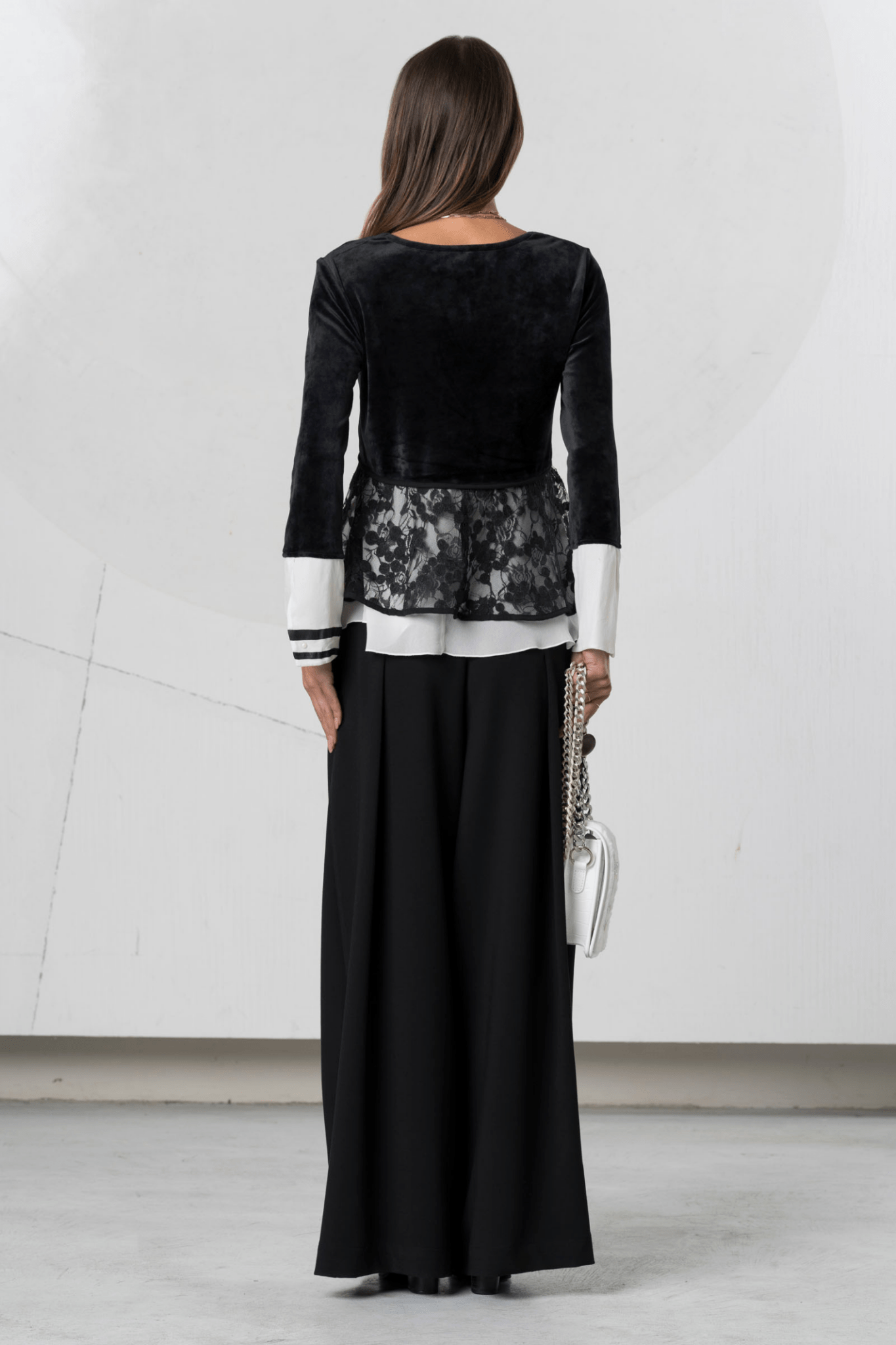 Elisa Cavaletti Nero Black Velvet Peplum Blouse with Sheer Floral Lace Panel – ELW255545104 02001 - Dotique - Elisa Cavaletti