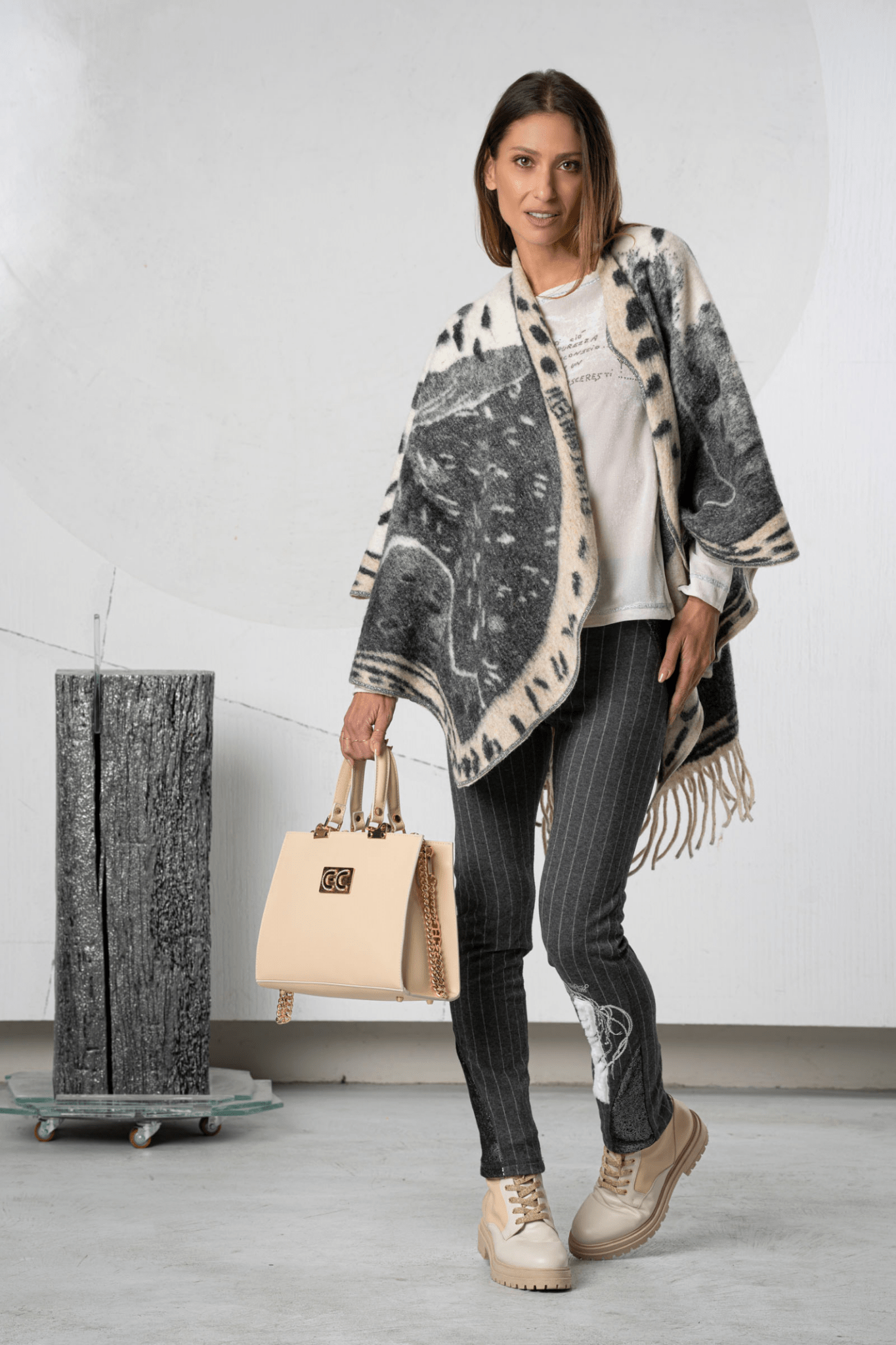 Elisa Cavaletti Virgin Wool Poncho – Incontro Offwhite – ELW254017208 03149 - Dotique - Elisa Cavaletti