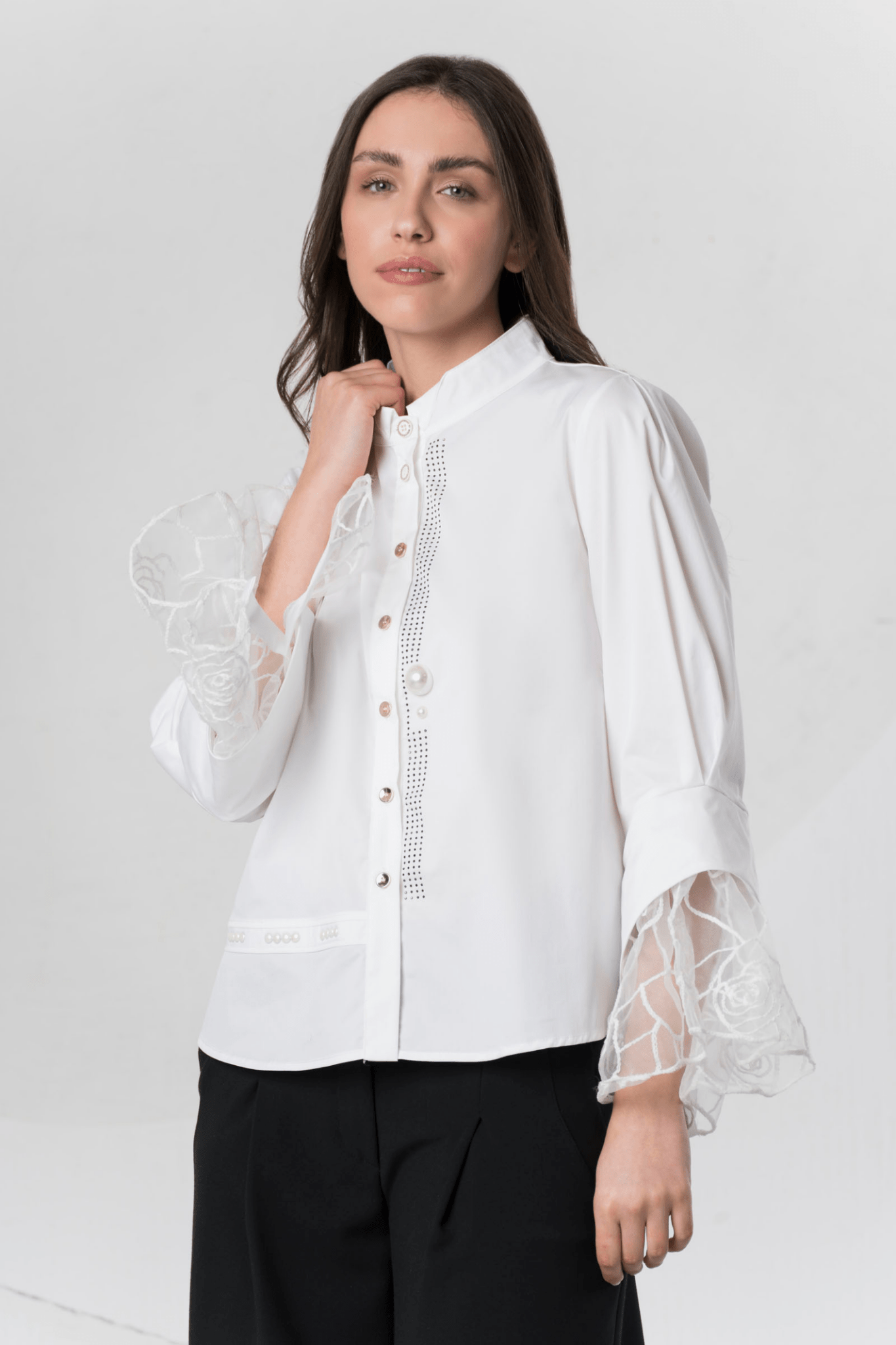 Elisa Cavaletti White Blouse with Lace Cuffs – ELW251054100 03151 - Dotique - Elisa Cavaletti