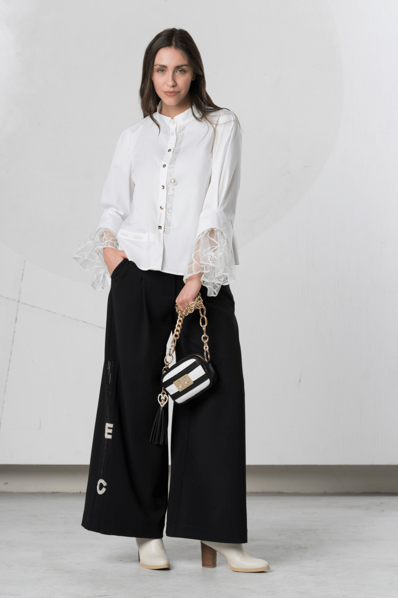 Elisa Cavaletti White Blouse with Lace Cuffs – ELW251054100 03151 - Dotique - Elisa Cavaletti