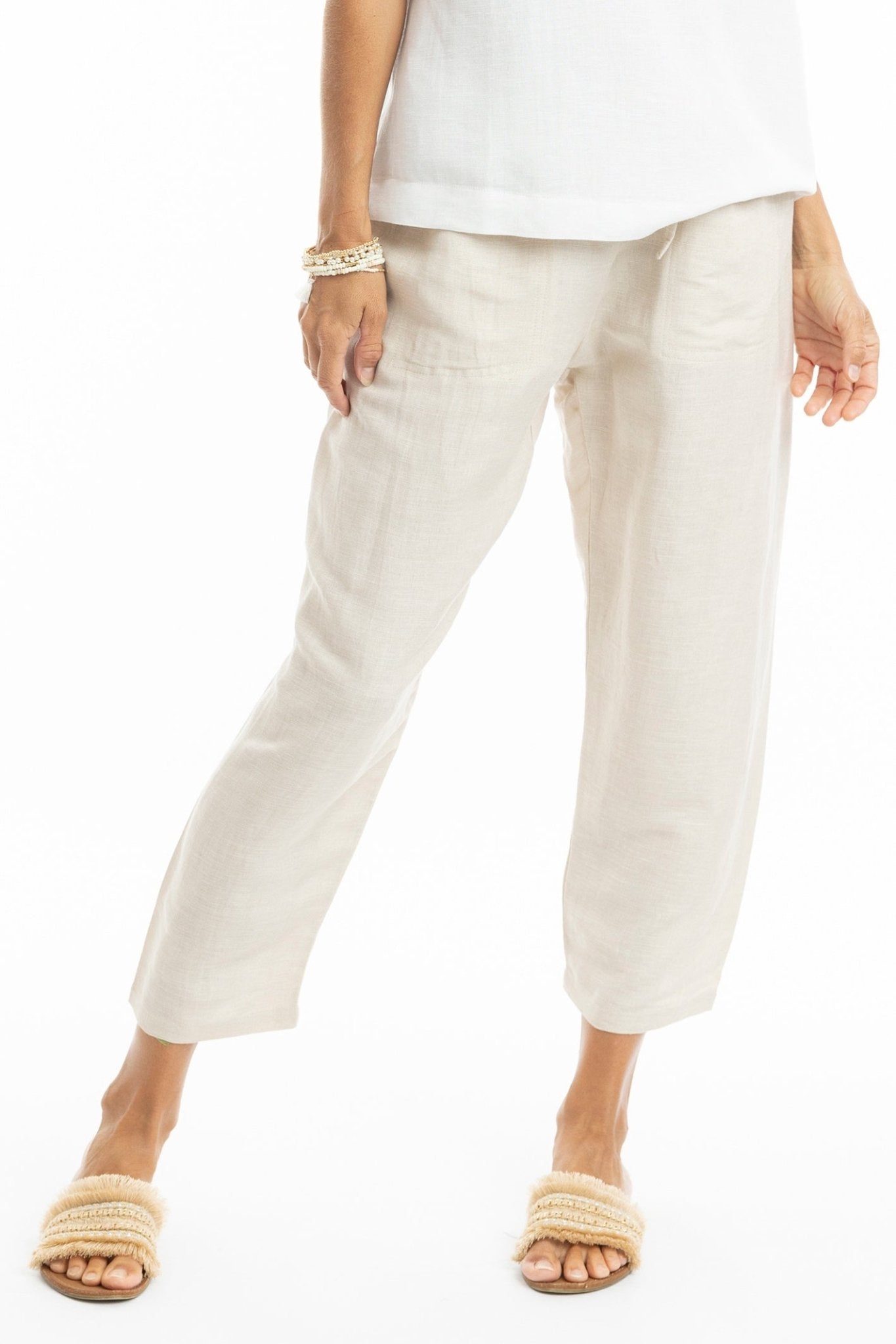 Escape 76056 Sand Linen Cropped Trousers - Dotique
