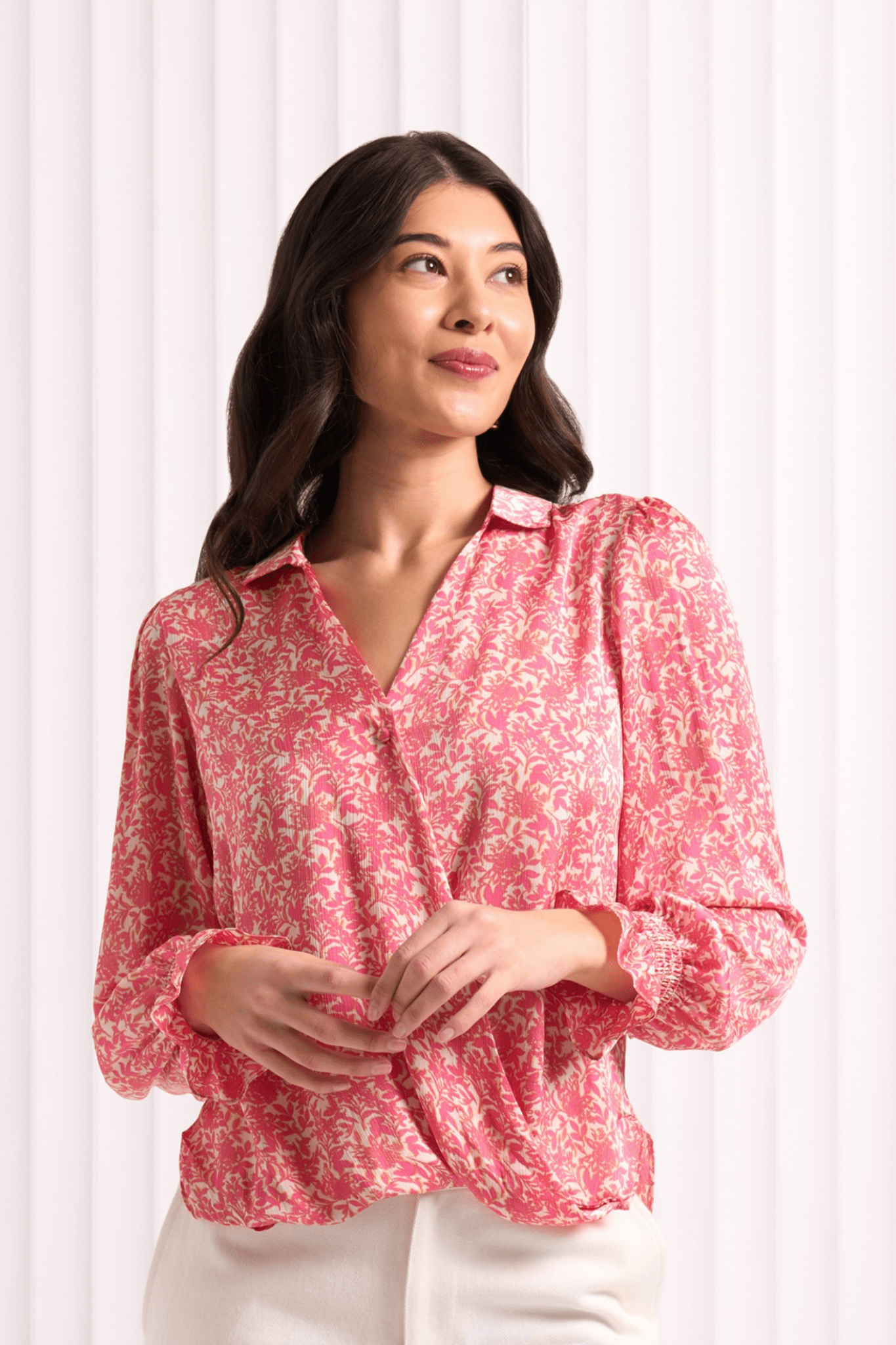 Foil FO7781 Fresh Cut Pink Floral Gala Twist Blouse - Dotique - Foil