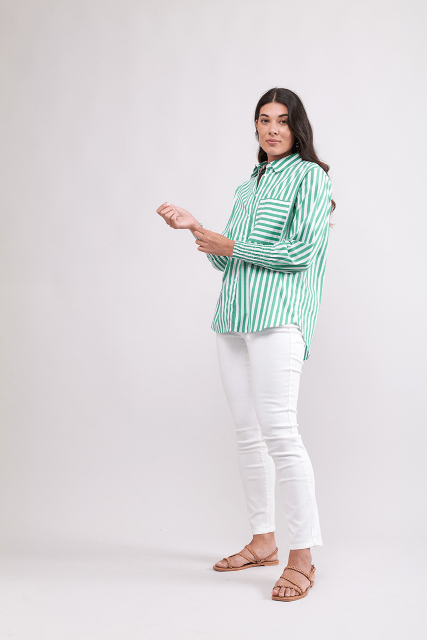 Foil FO7954 Off The Cuff Shirt Green Stripe Cotton Shirt - Dotique