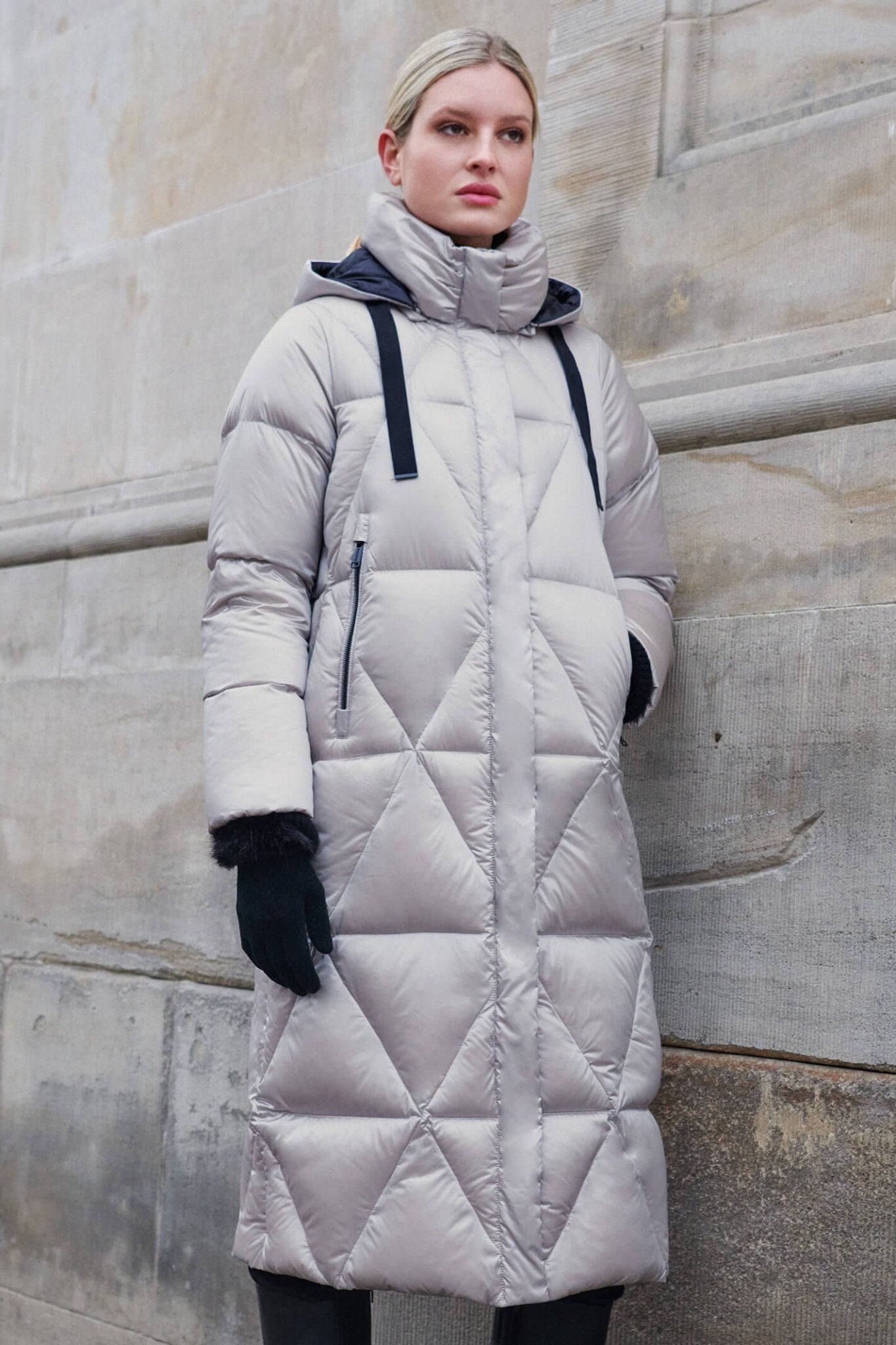 Frandsen 567-580-1190 Silver Grey Long Quilted Down Coat - Dotique