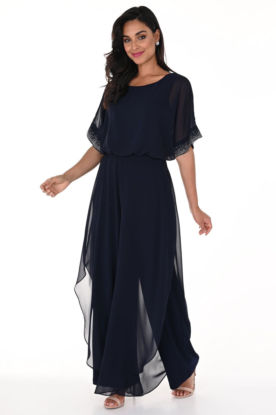 Frank Lyman 248015 Navy Chiffon Overlay Jumpsuit - Dotique