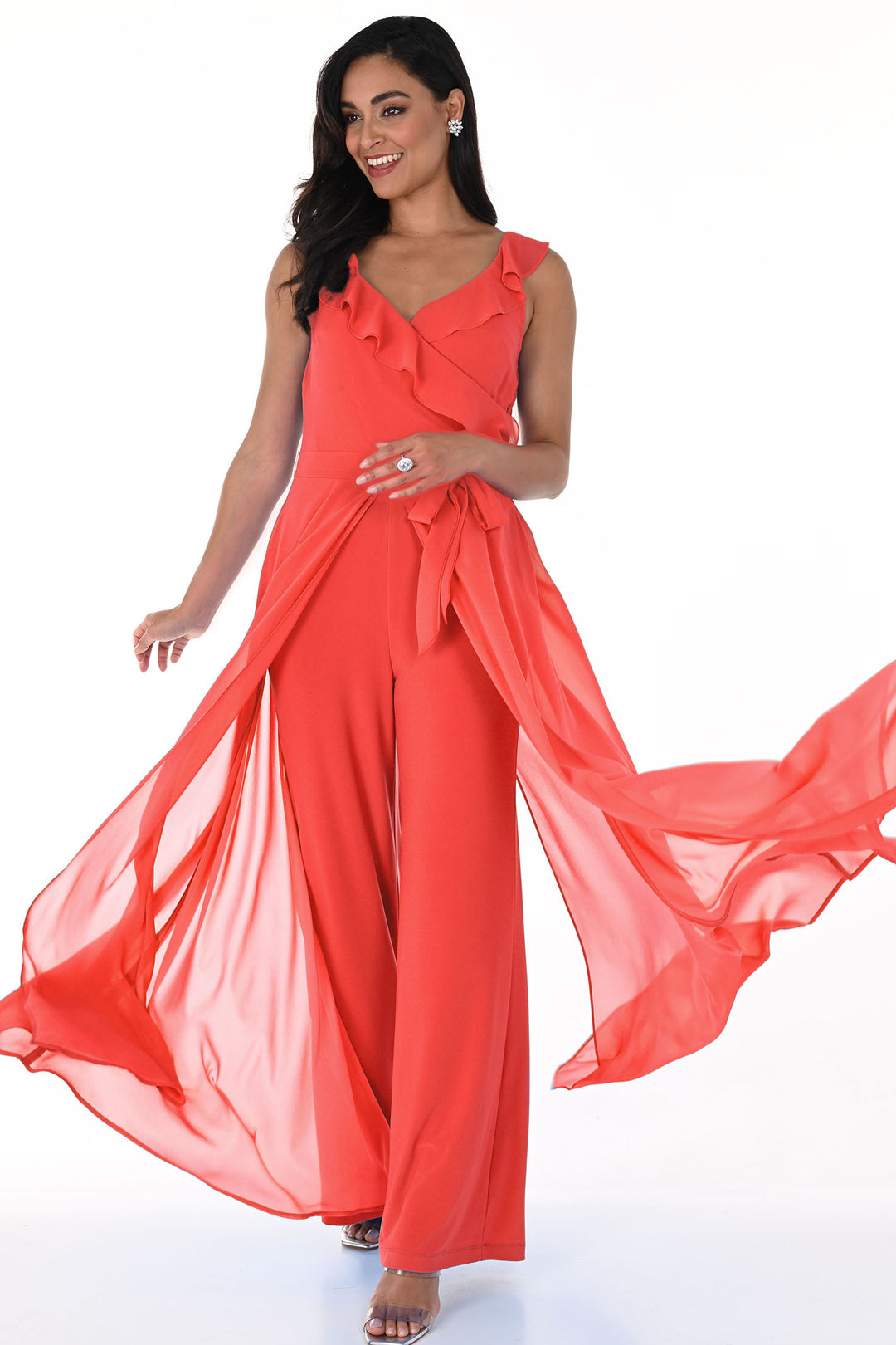 Frank Lyman 248305 Fiesta Coral Wrap Style Jumpsuit - Dotique