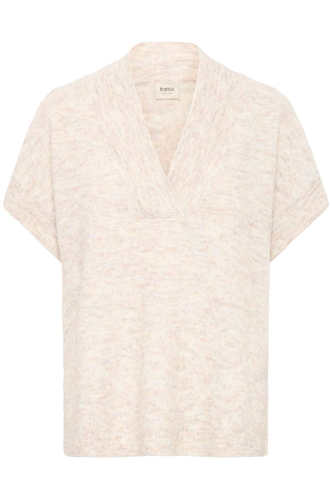Fransa 20617050 FRSanny Beige Mix Cap Sleeve V - Neck Jumper - Dotique - Fransa