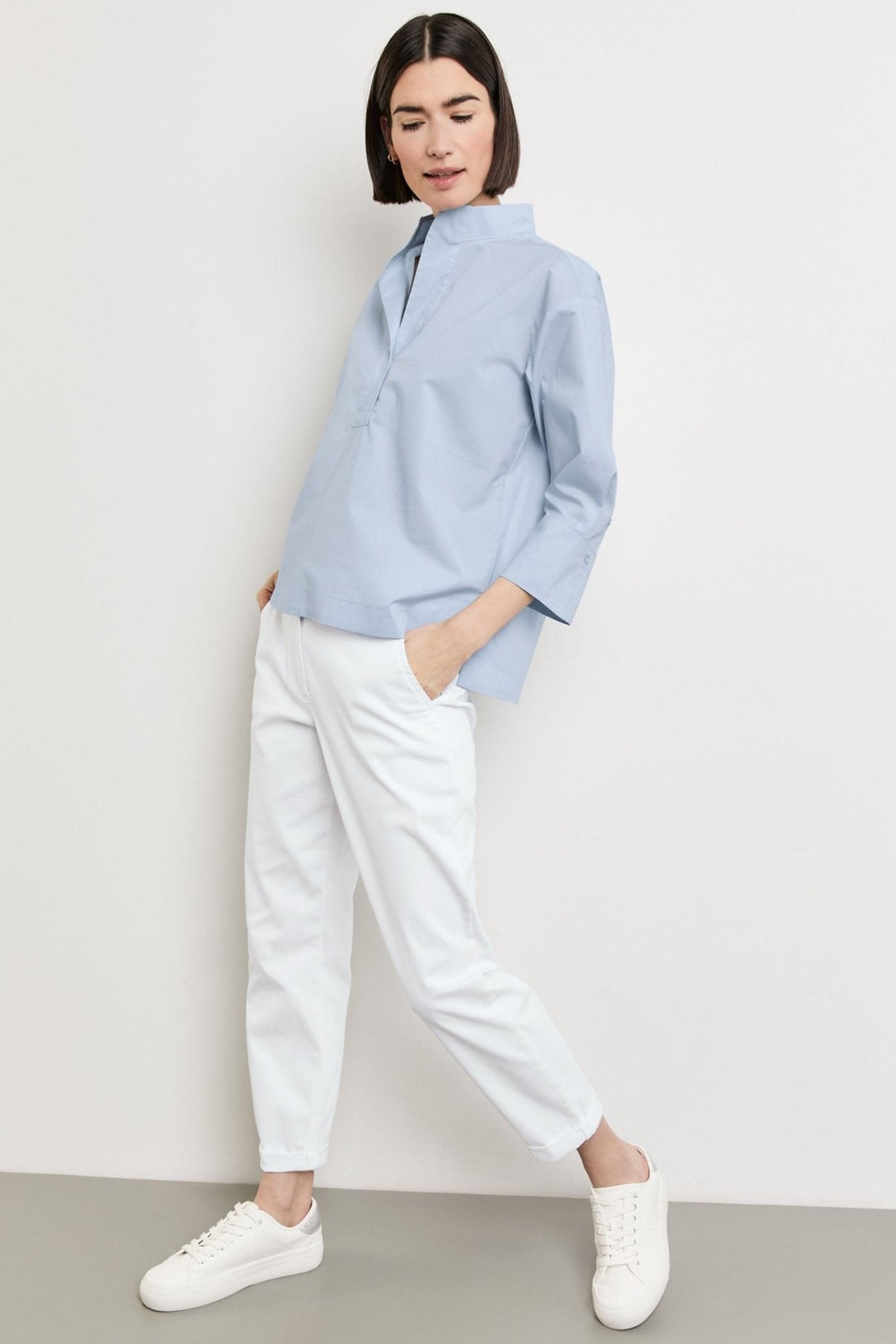 Gerry Weber 965048-66406 Light Blue High Neck Blouse - Dotique Chesterfield