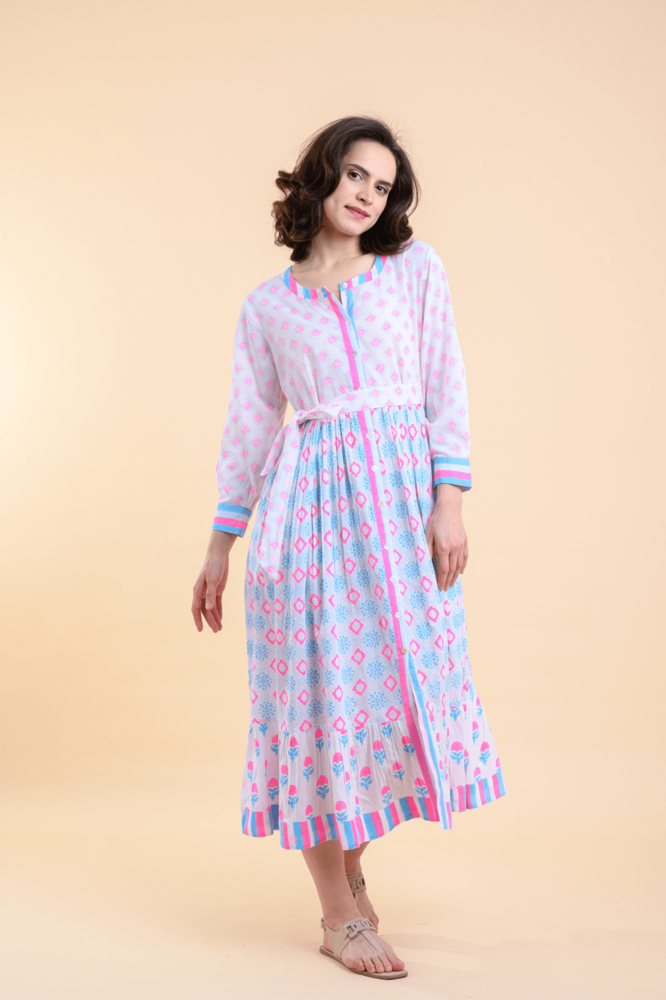 Handprint Dream Apparel AN1028B Lokrum Pink Mix Cotton Dress