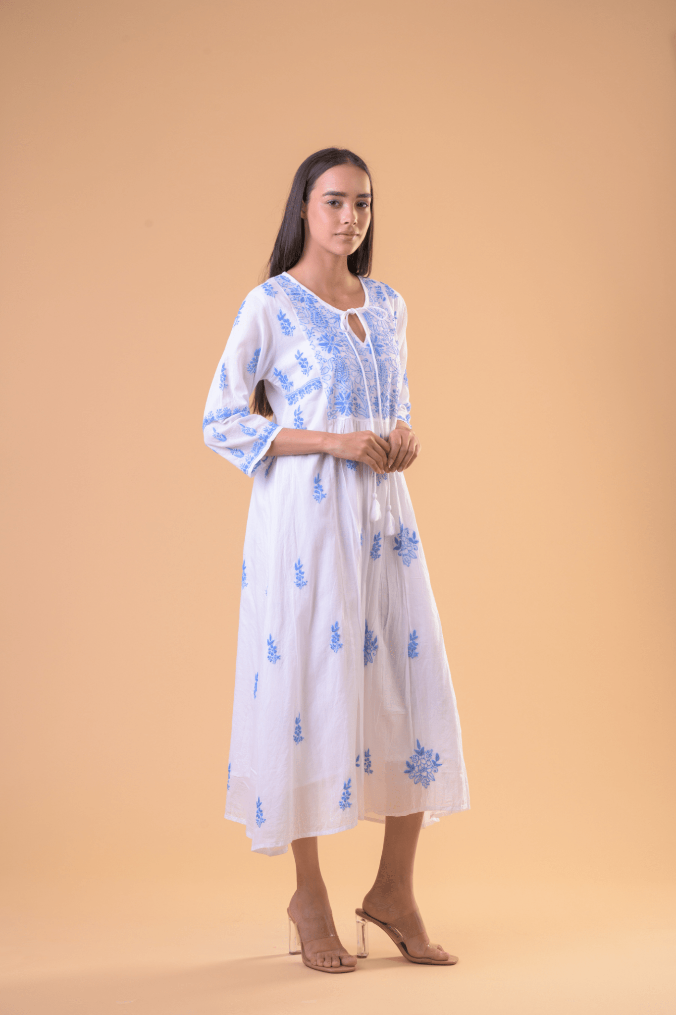 Handprint Dream Apparel NE7030 Zydus White/ Blue Long Summer Cotton Dress